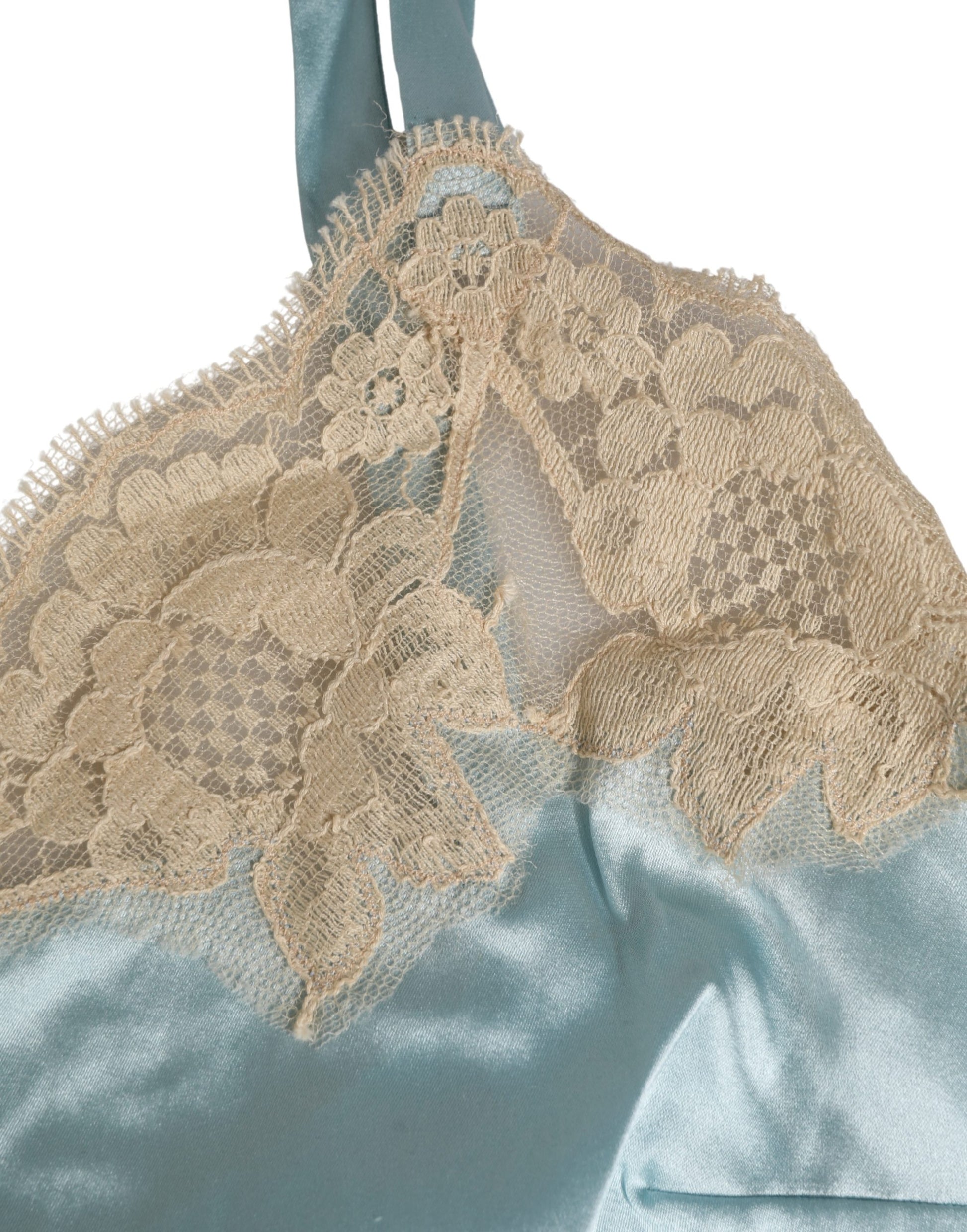 Blue Lace Silk Satin Tank Chemise Sleepwear
