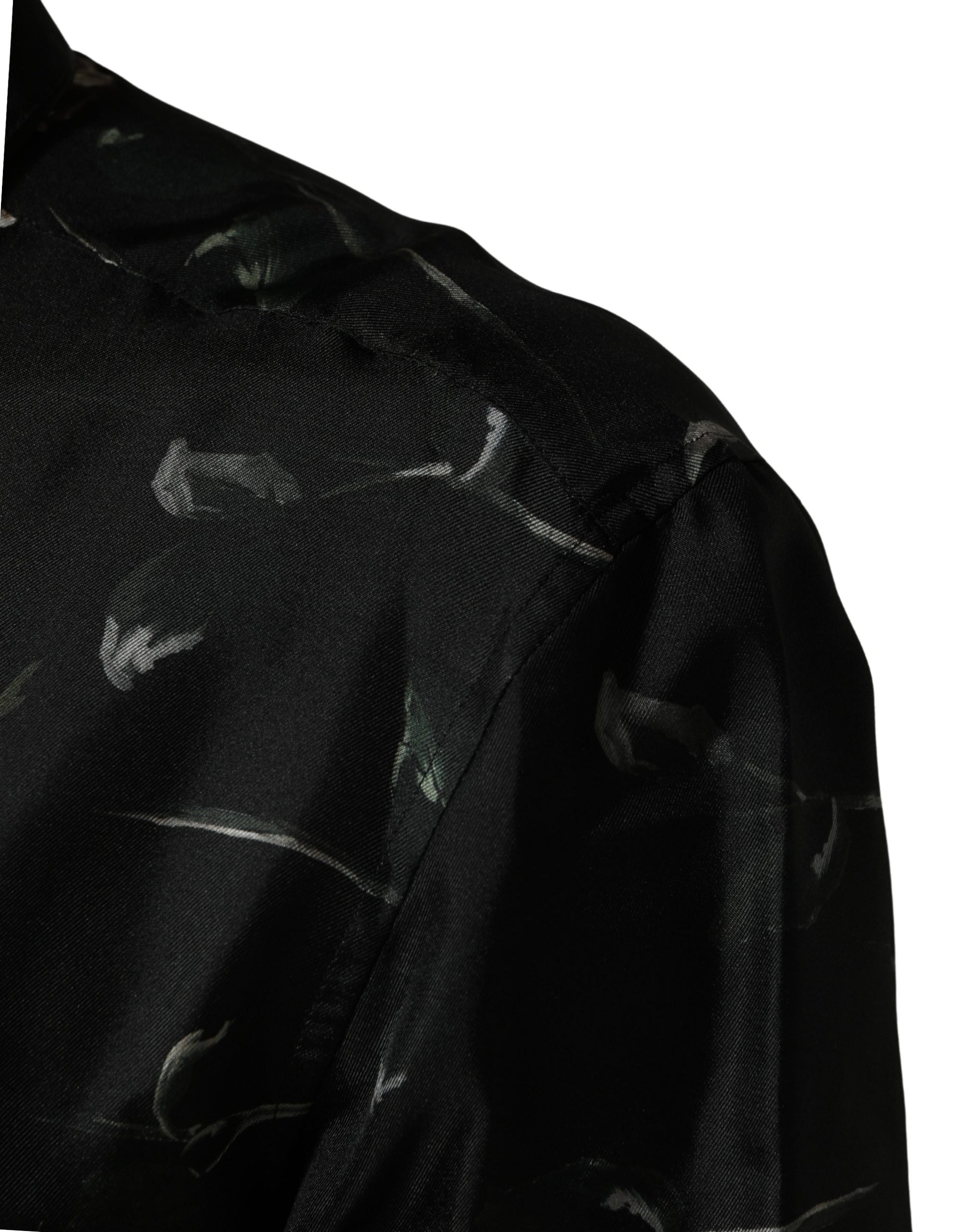 Black Floral Print Long Sleeves Casual Shirt