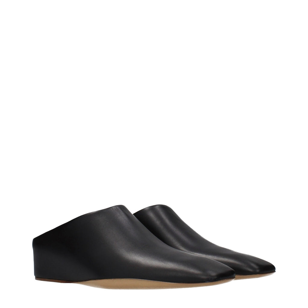 Black Leather Slippers