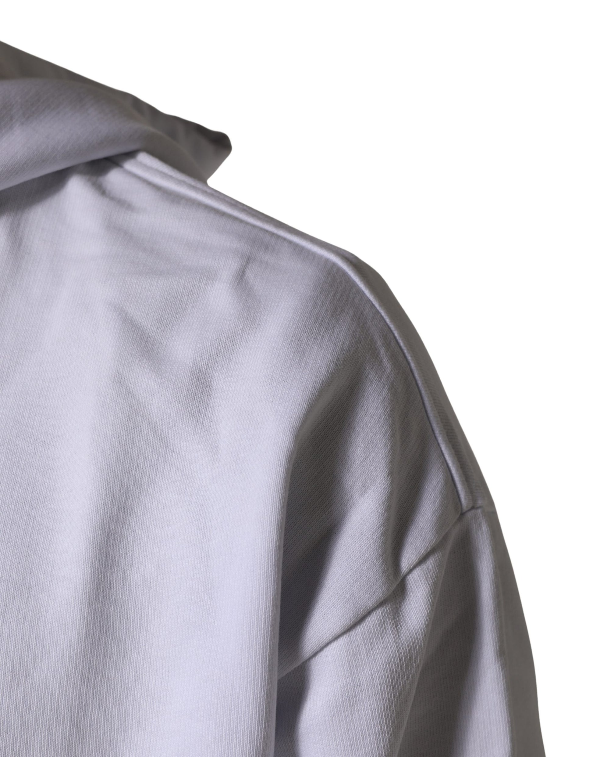 White Logo Print Cotton Hooded Sweatshirt Sweater