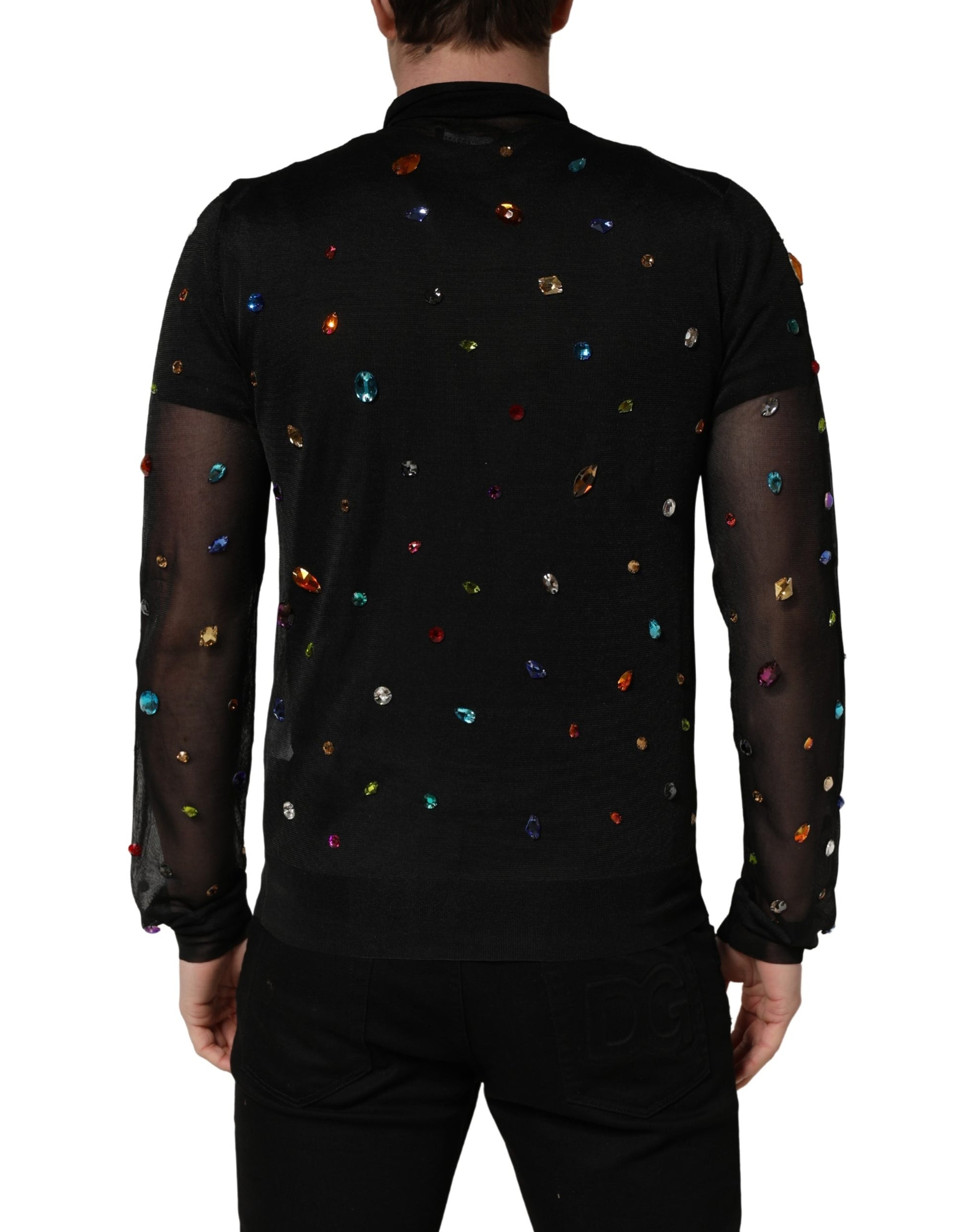 Black Crystal Embellished TurtleNeck Sweater