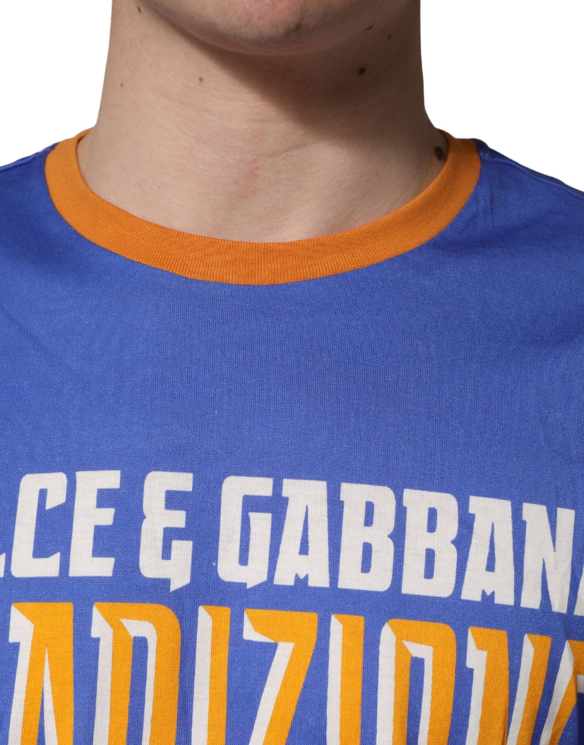 Blue Pasta Graphic Print Cotton Men Crewneck T-shirt