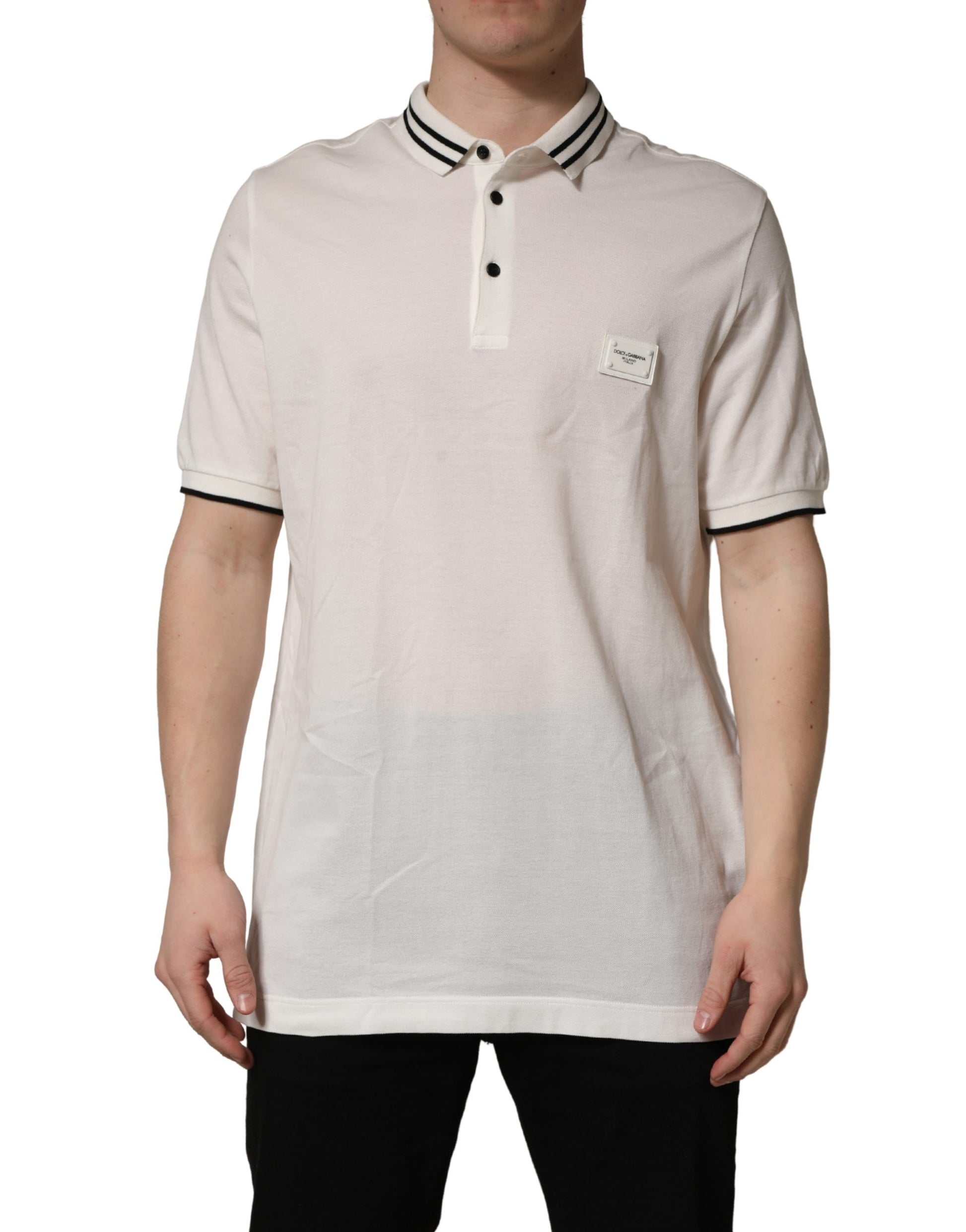 White Logo Plaque Short Sleeve Polo T-shirt