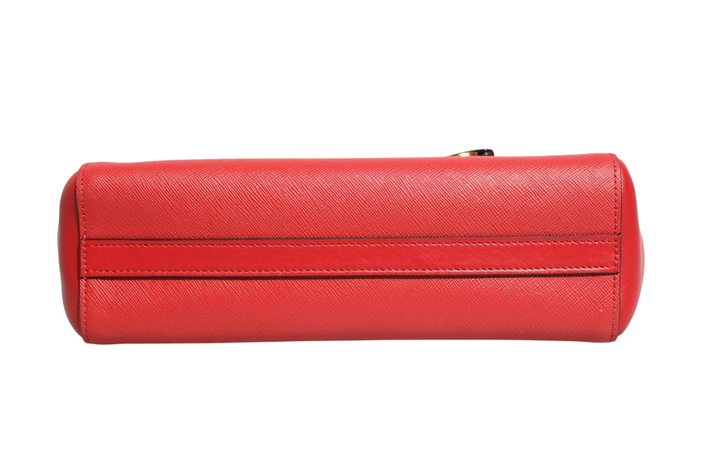 Red Saffiano Lux and Soft Leather Small Tote