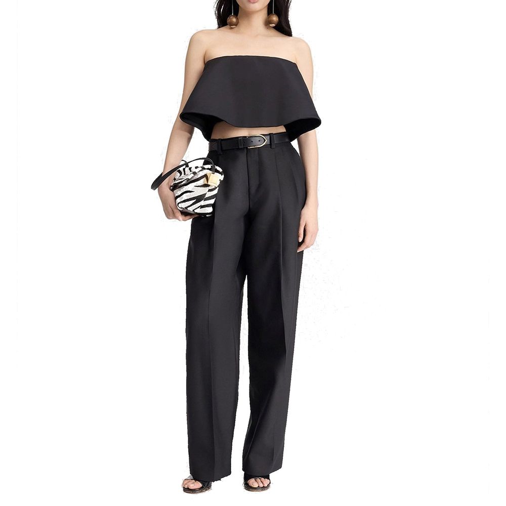 Black Silk Flared Pants