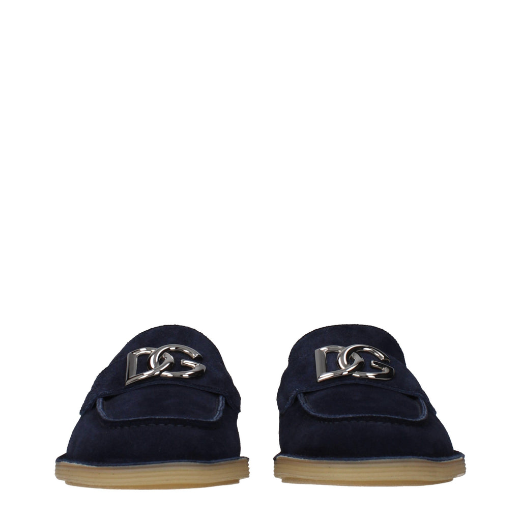 Blue Leather Slip-On Loafers