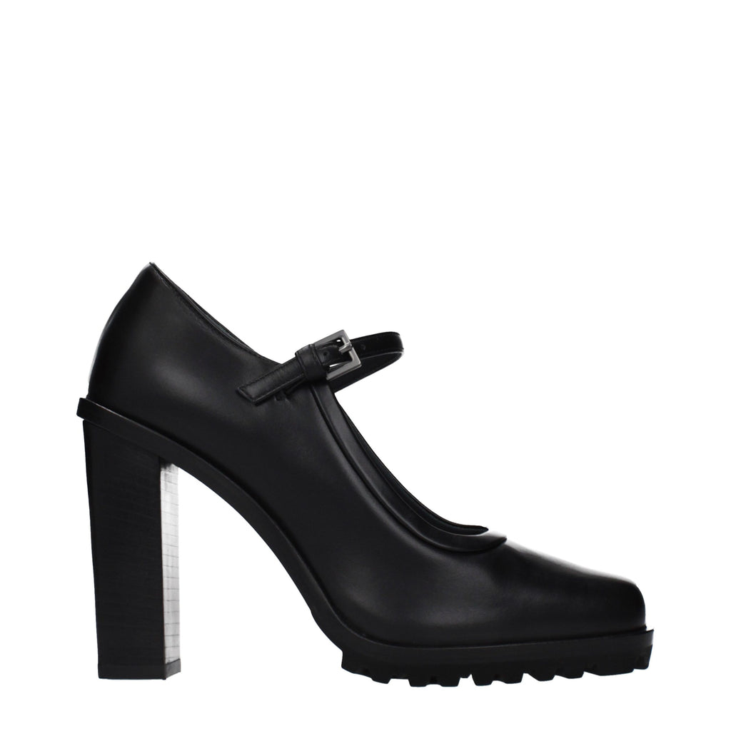 Black Leather High Heel Pumps