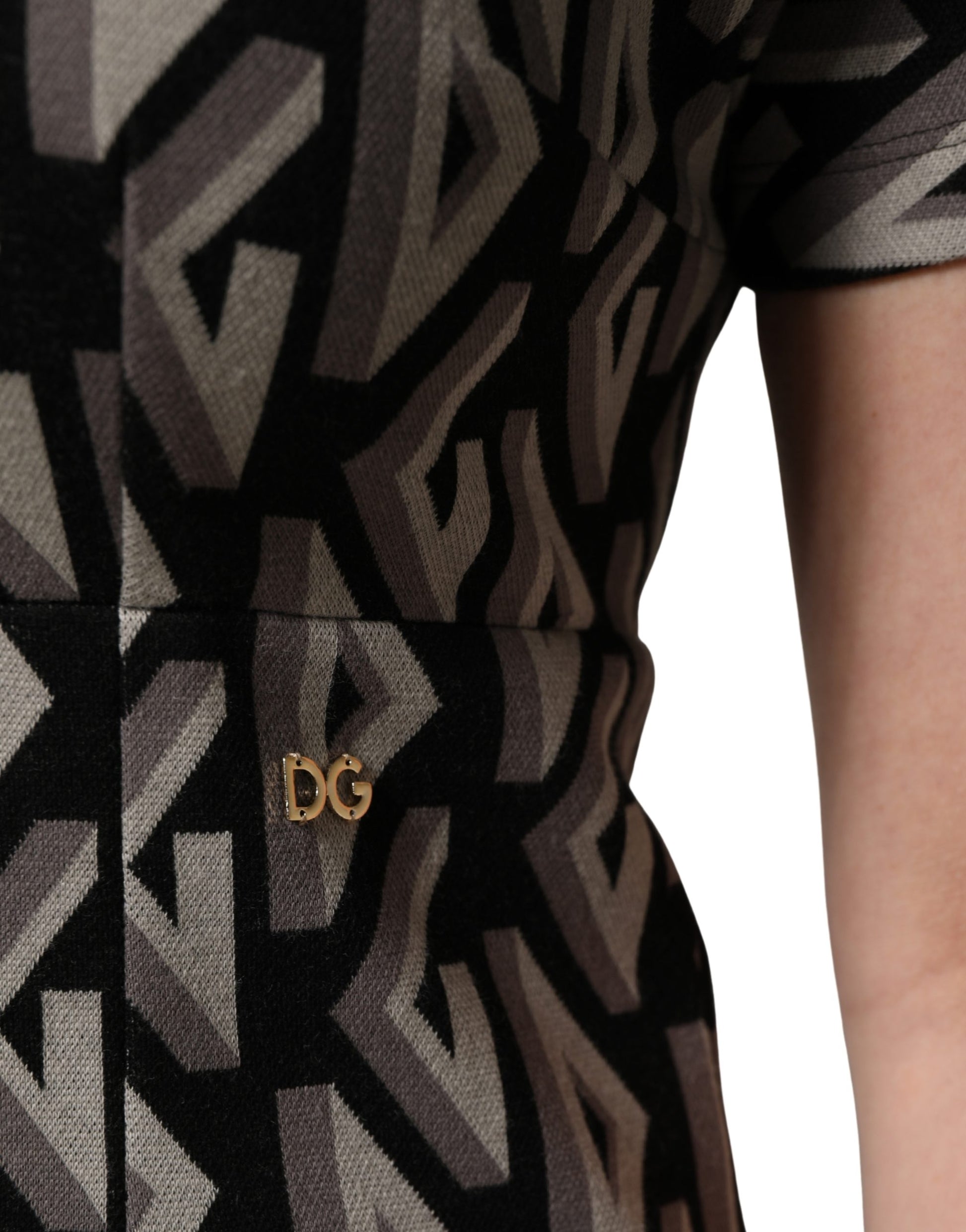 Black Logo Print Cotton Knee Length Dress