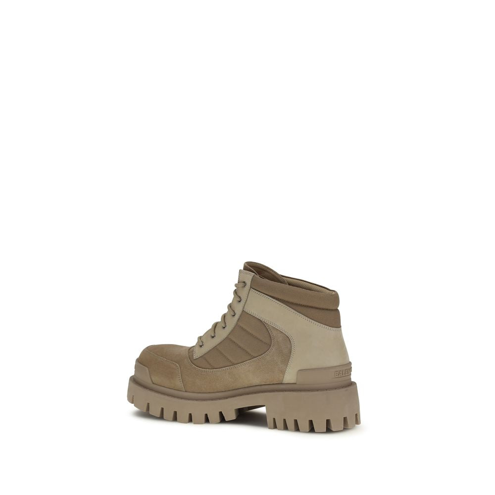 Beige Cotton Lace-Up Boots