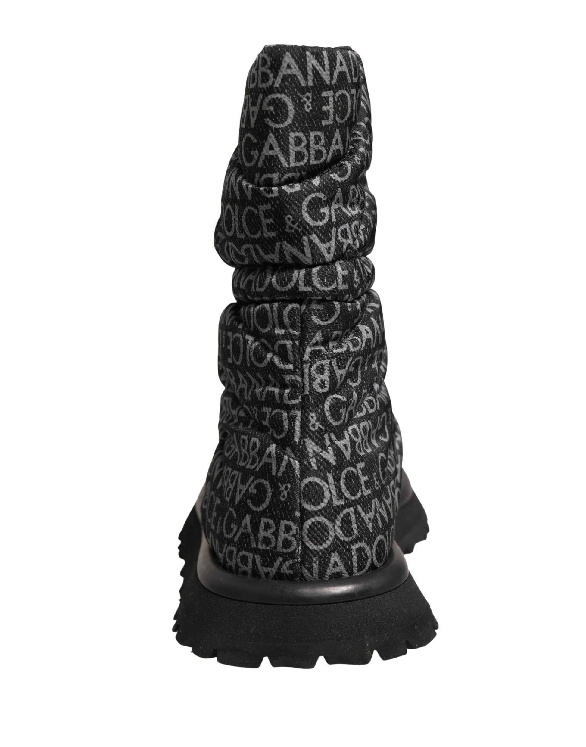 Black Logo Print Lace Up Snow Boots Shoes