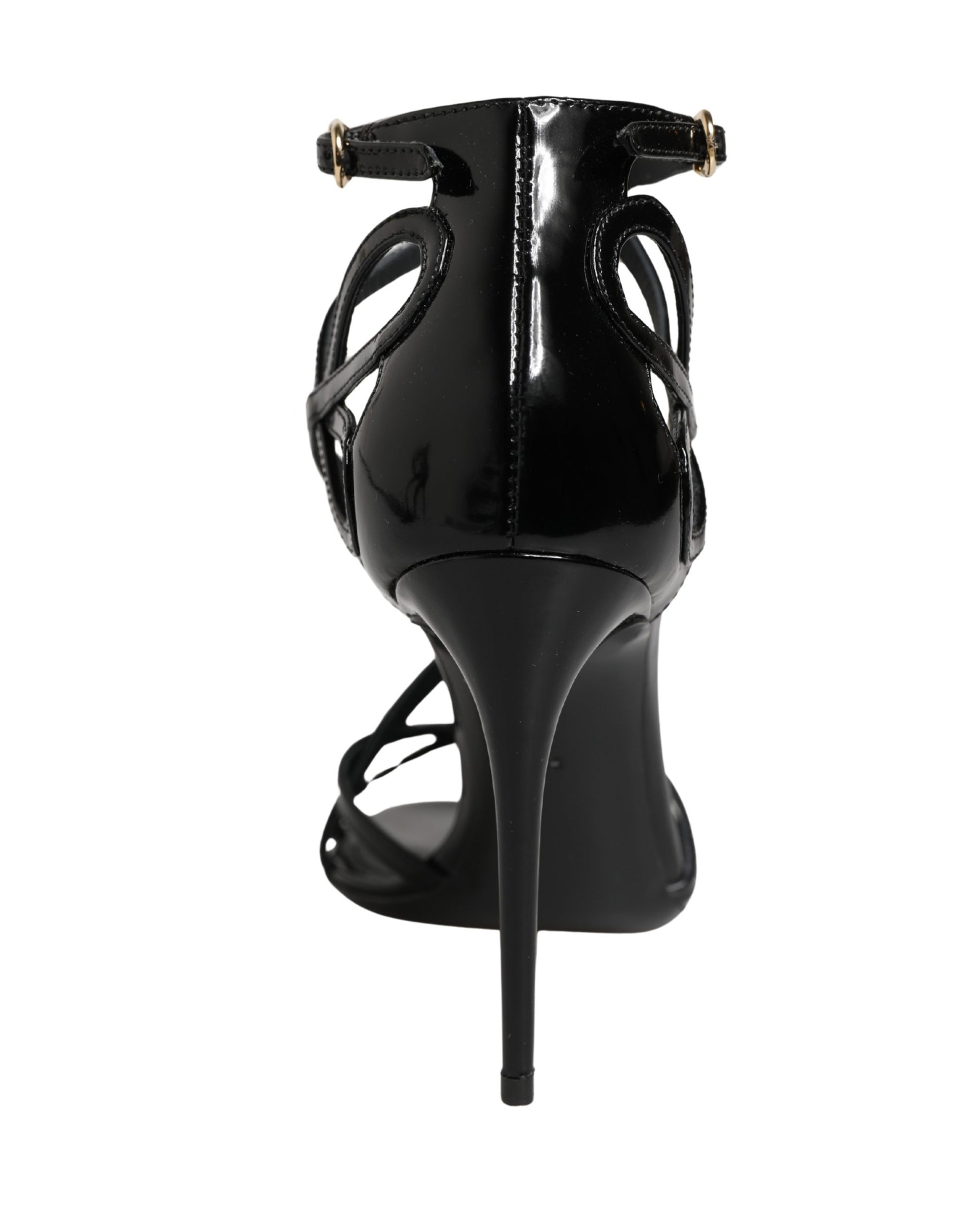 Black Leather Stiletto Heel Sandals Shoes