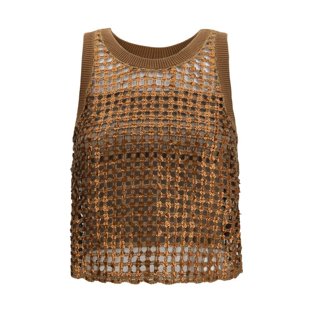 Brown Silk Sleeveles T-Shirt