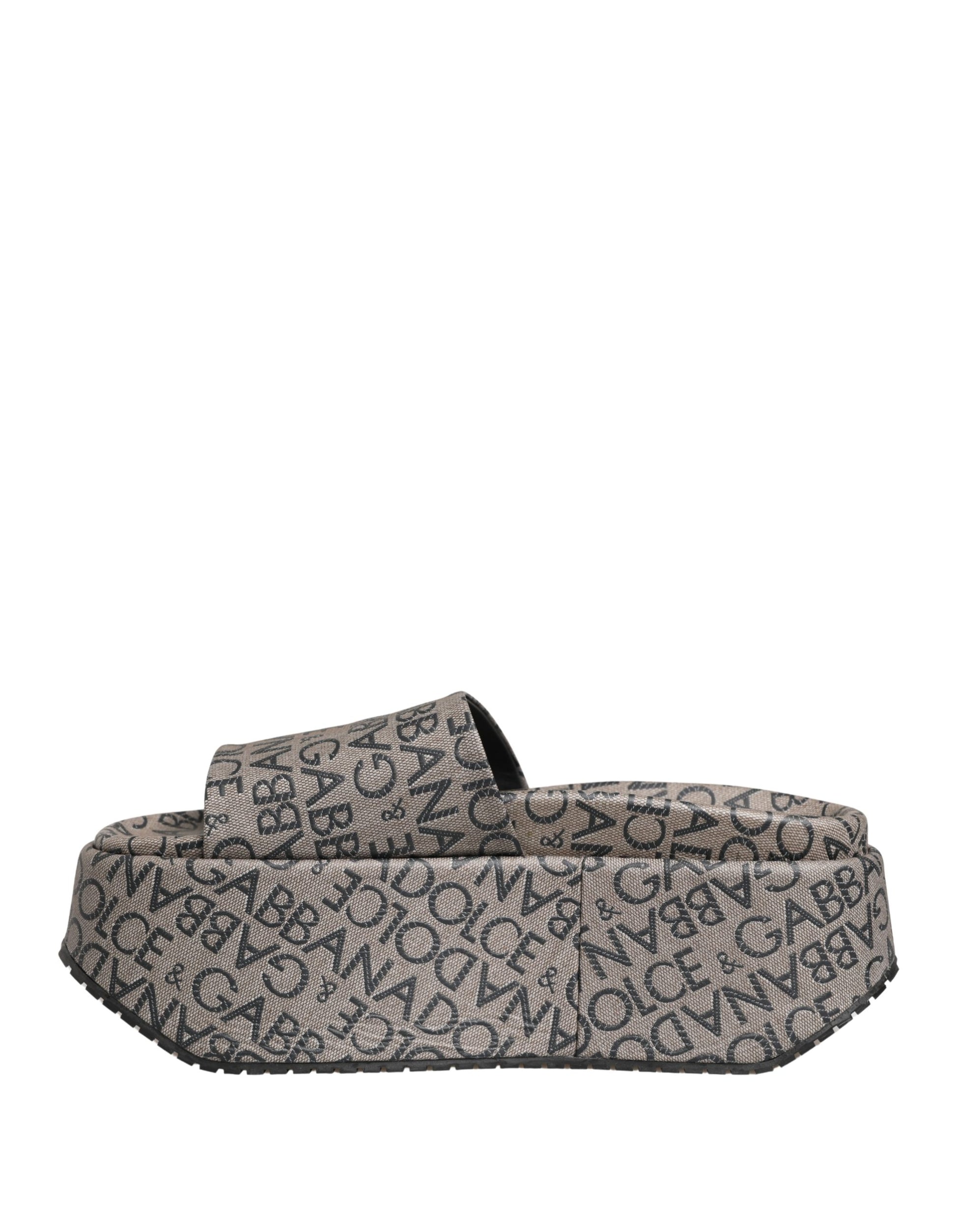 Gray Leather Monogram Logo Sandals Shoes