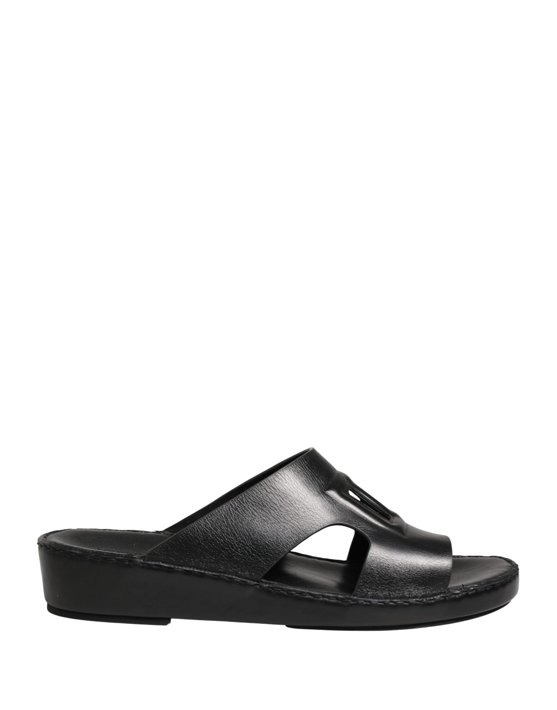 Black Leather Cutout DG Logo Sandals Shoes