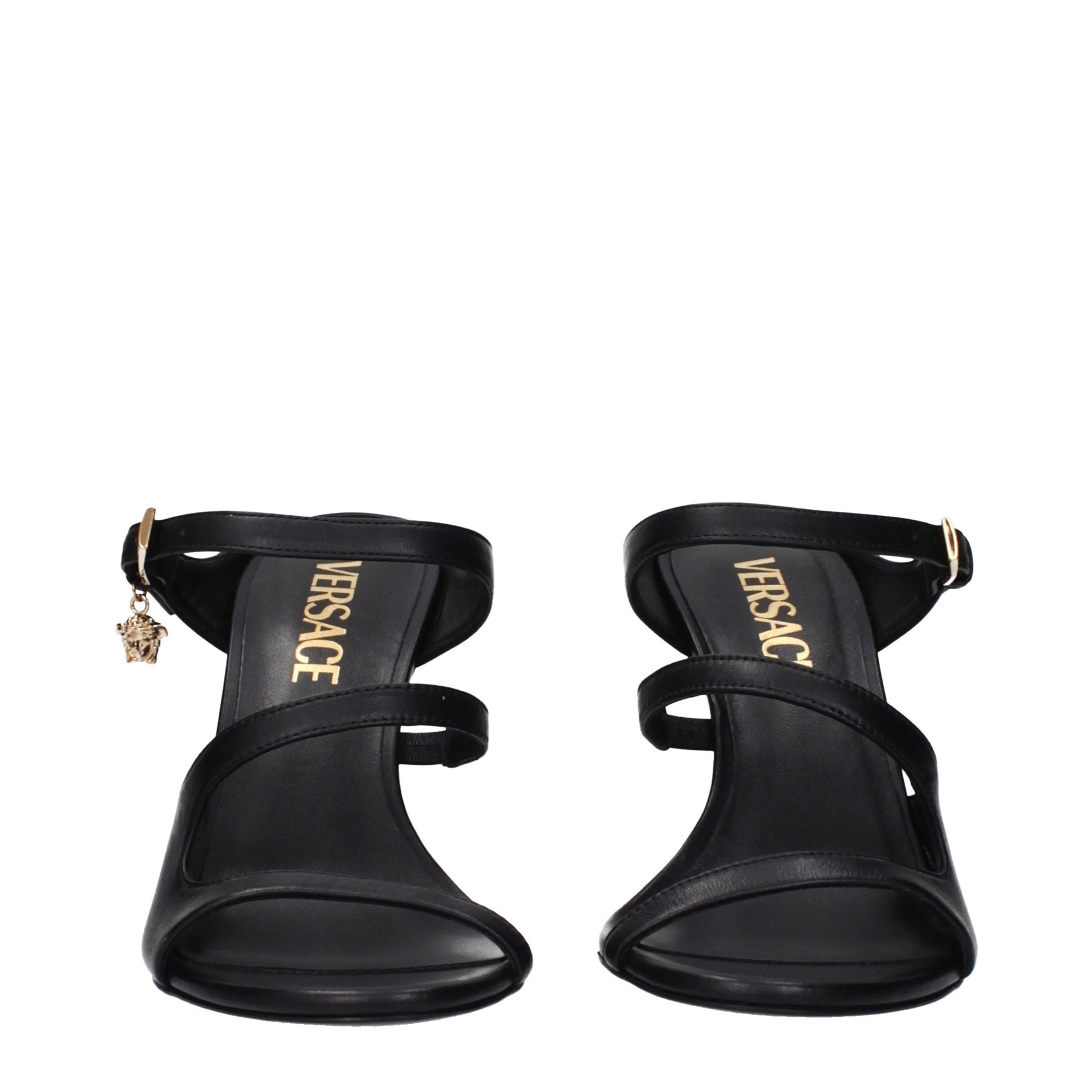 Black Leather Stiletto Heel Sandals