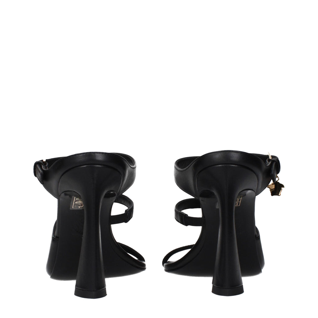 Black Leather Stiletto Heel Sandals