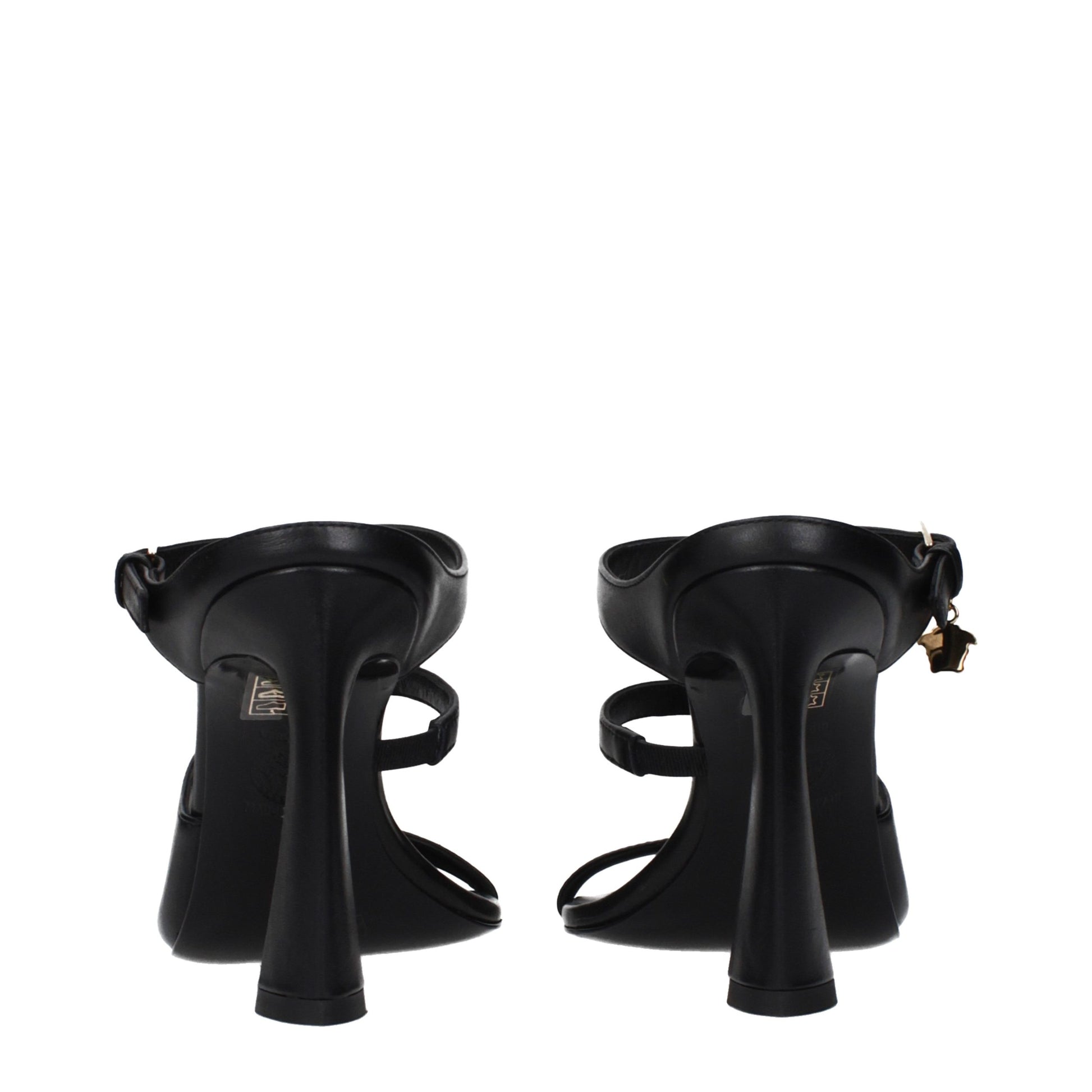 Black Leather Stiletto Heel Sandals