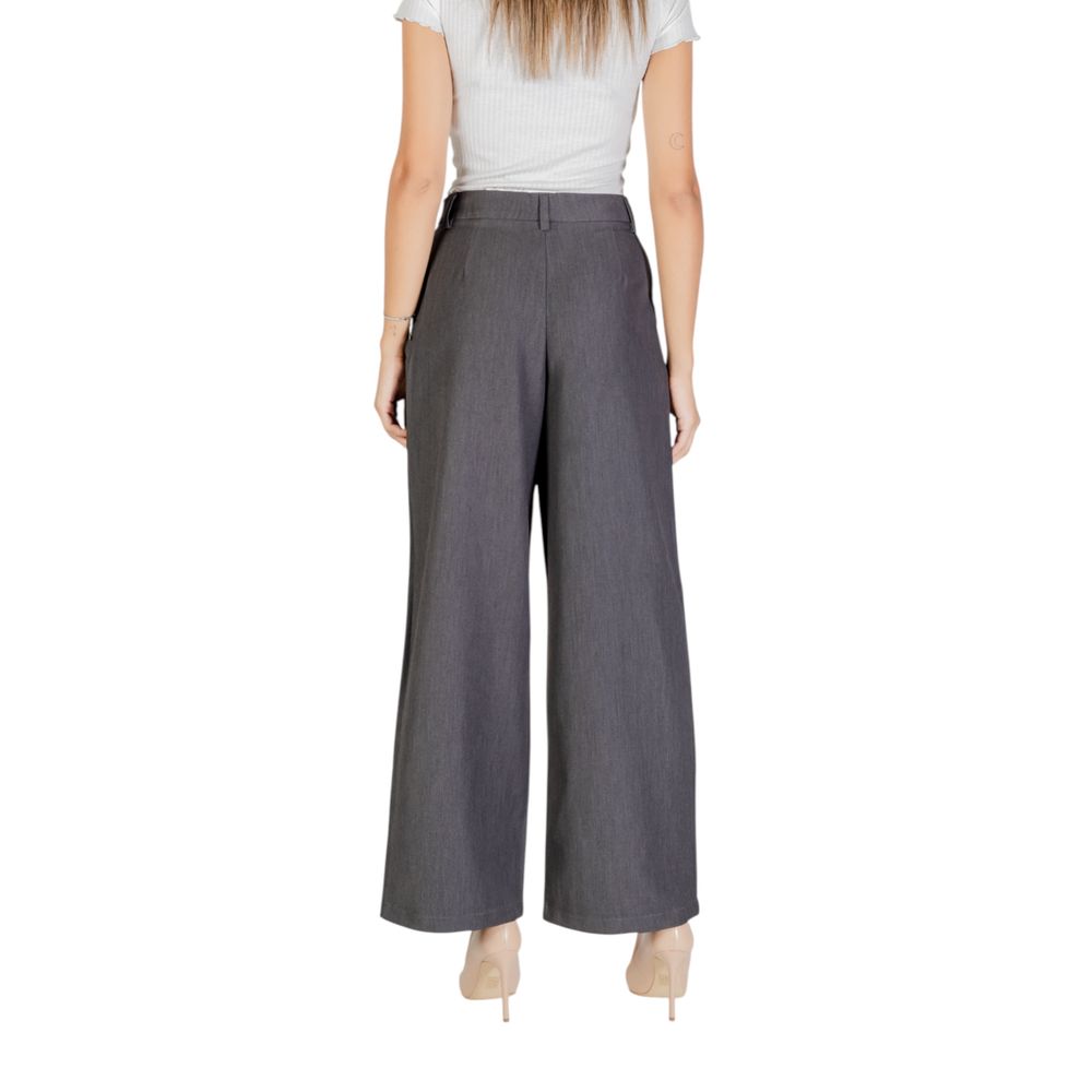 Gray Polyester Casual Pants