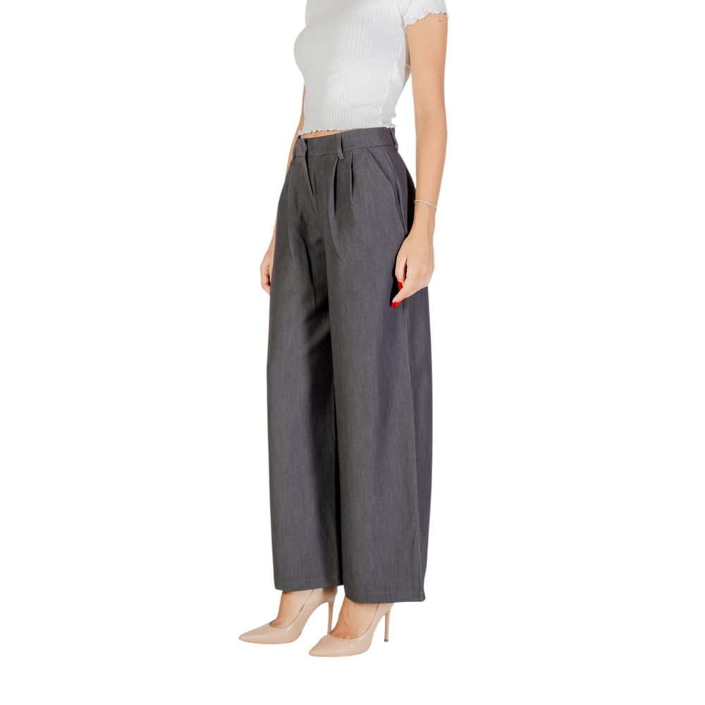 Gray Polyester Casual Pants