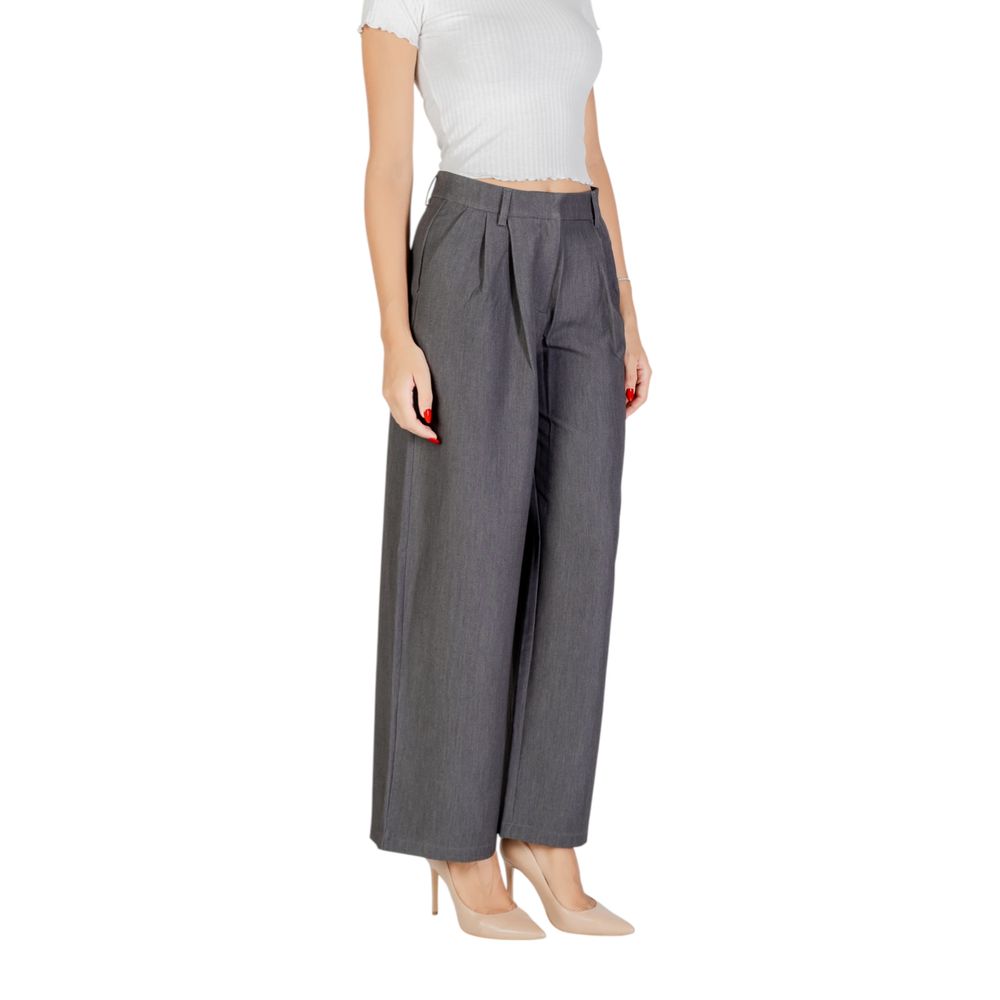 Gray Polyester Casual Pants