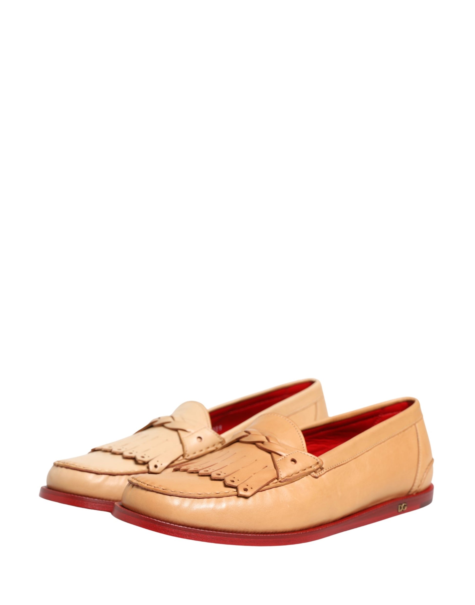 Beige Tassel Leather Men Slip On Loafers Shoes