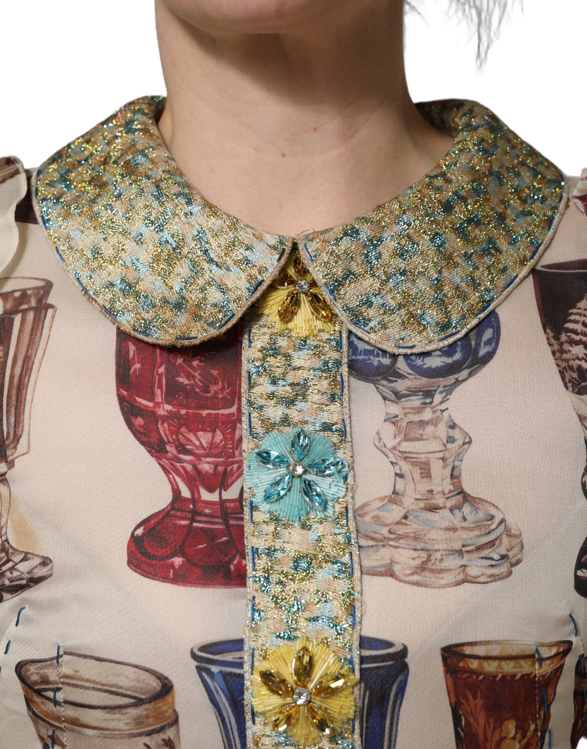 Multicolor Vintage Glassware Midi Dress