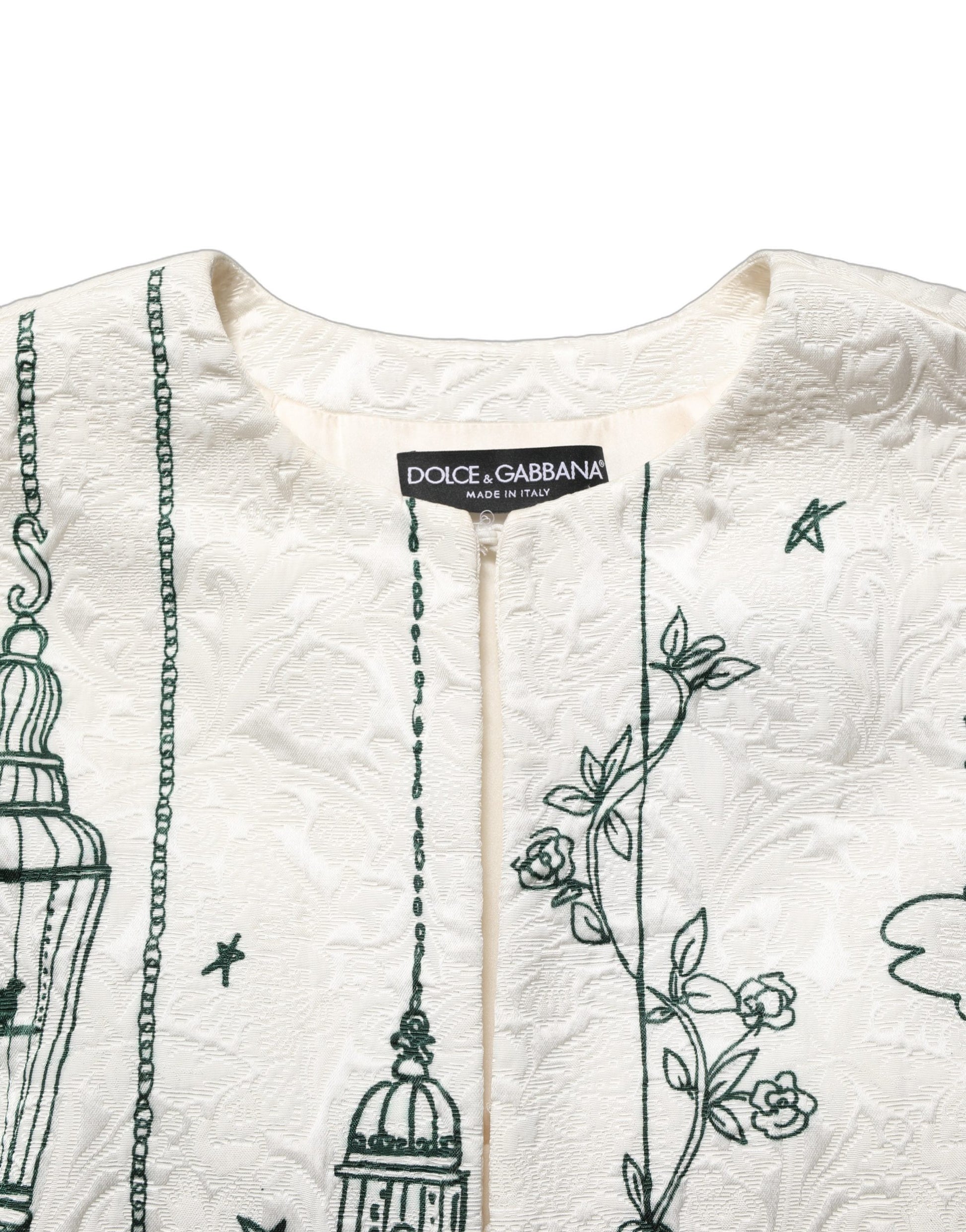 White Jacquard Garden Print Coat Jacket
