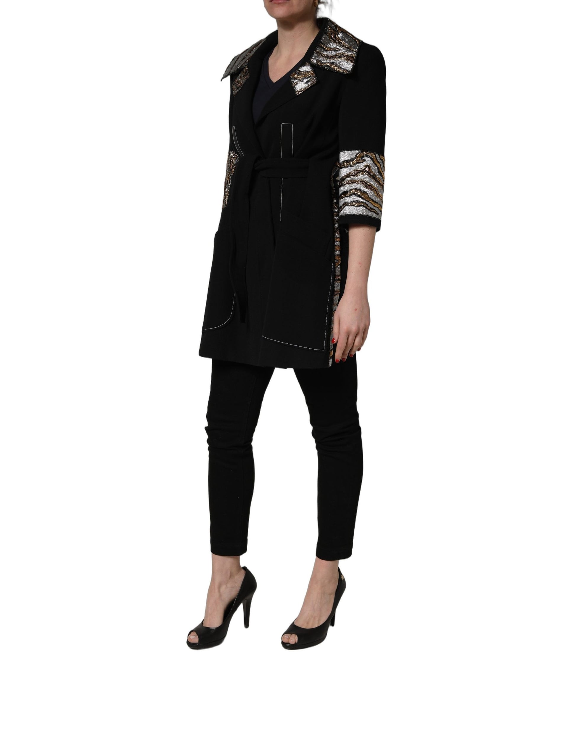 Black Single-Breasted Brocade Coat Jacket