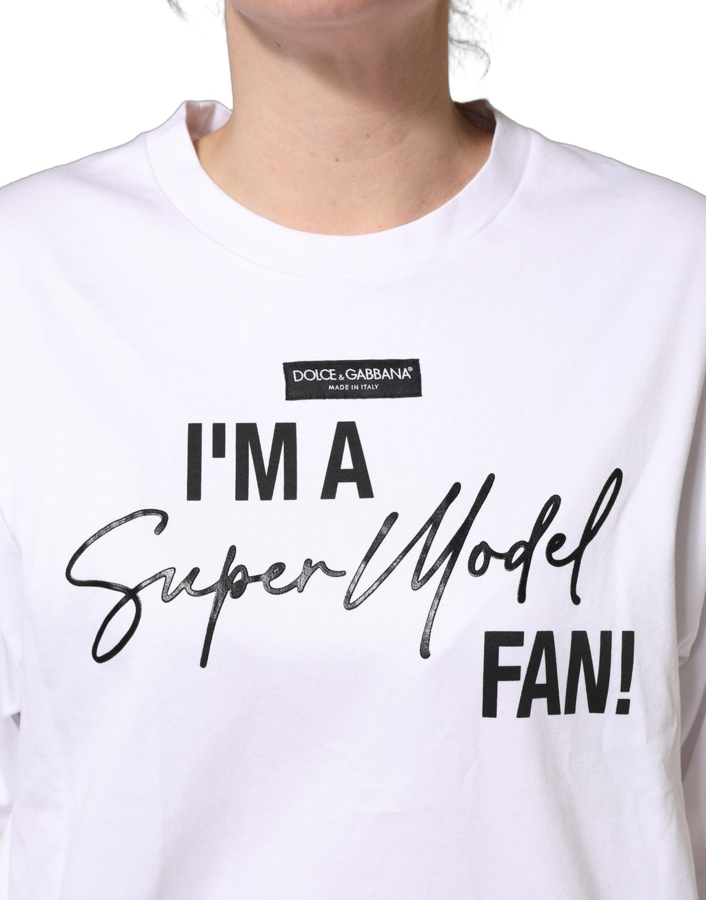 White I'm A Super Model Fan Print Jersey T-shirt