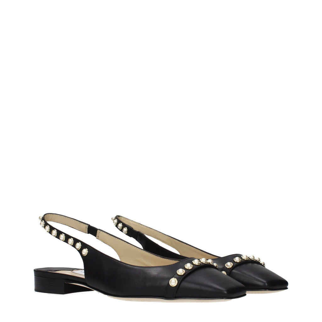 Black Leather Flats