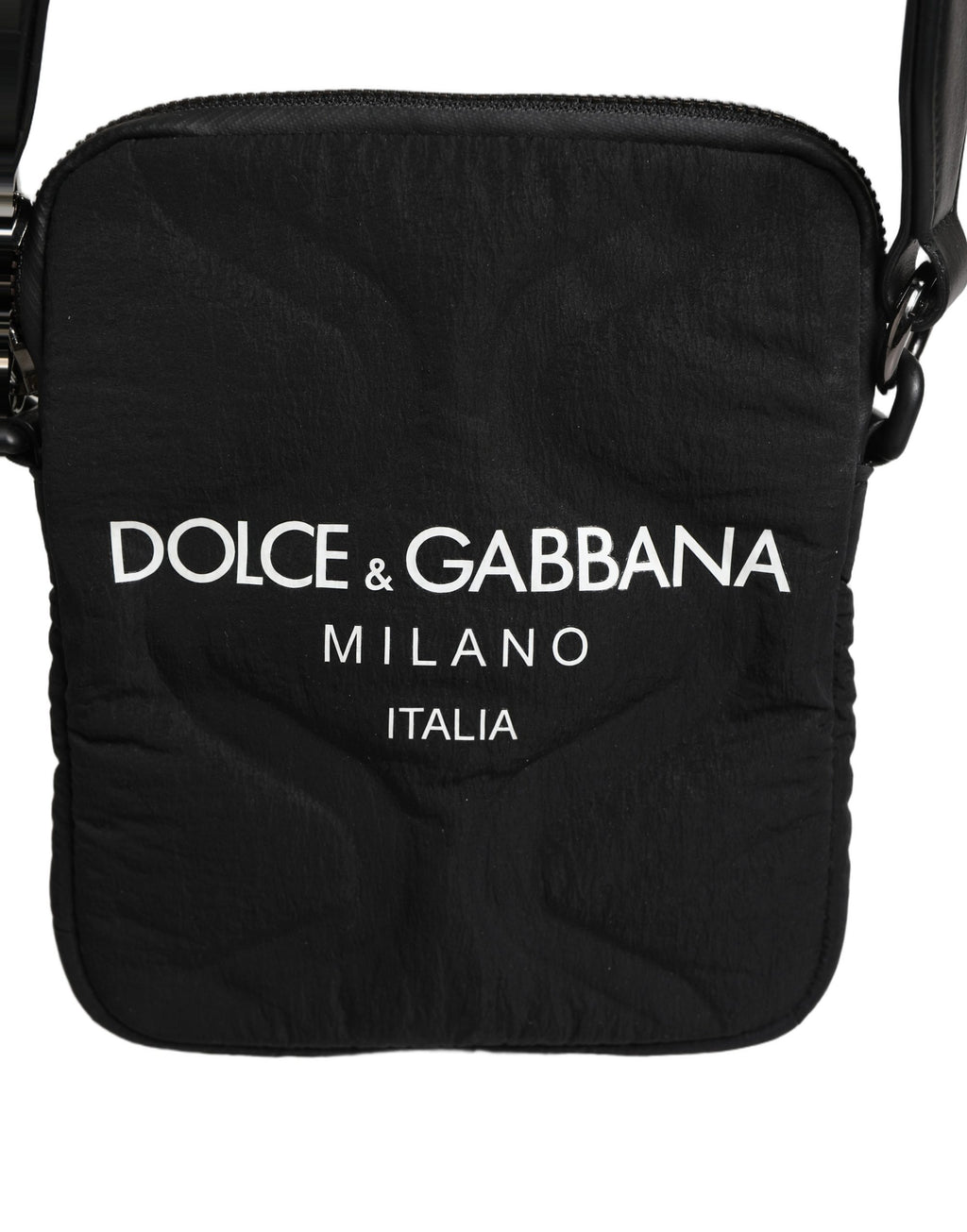 Black Nylon Rubberized Logo Print Crossbody Borse Bag