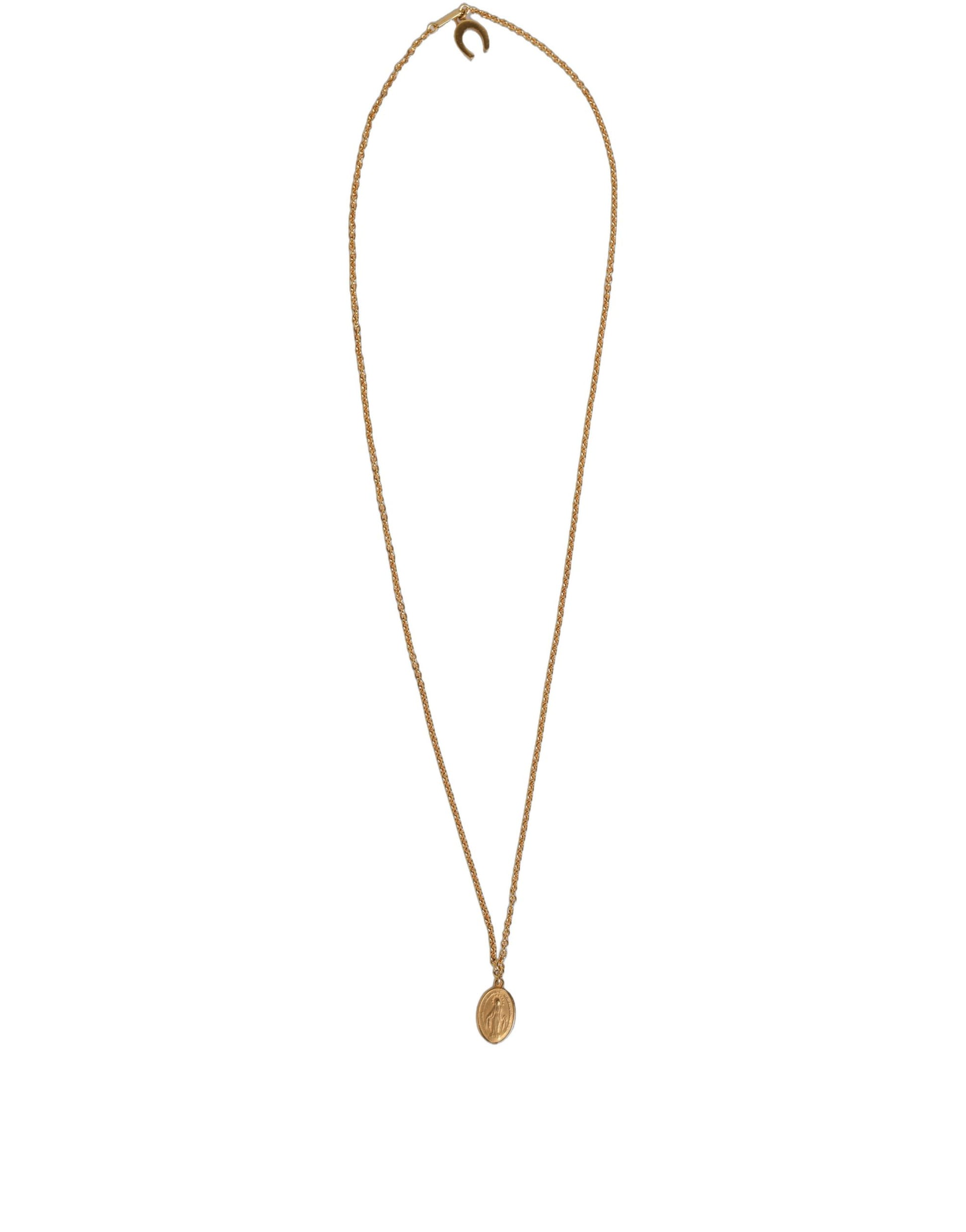 Gold Tone Brass Virgin Mary Medallion Pendant Necklace