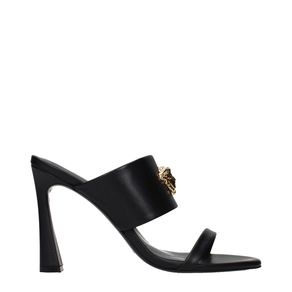Black Leather Stiletto Heel Sandals
