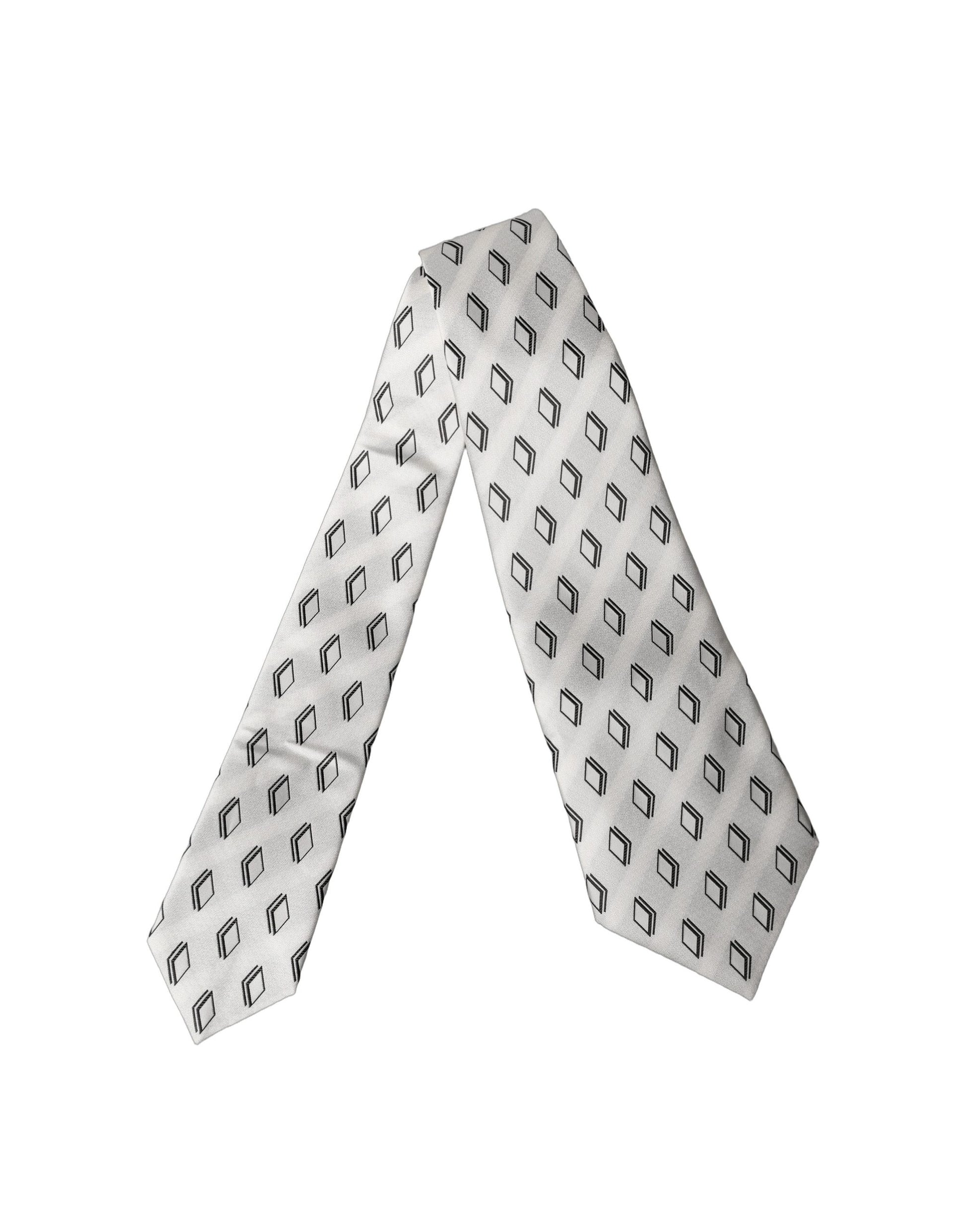 White Patterned Silk Adjustable Women Tied Necktie Tie
