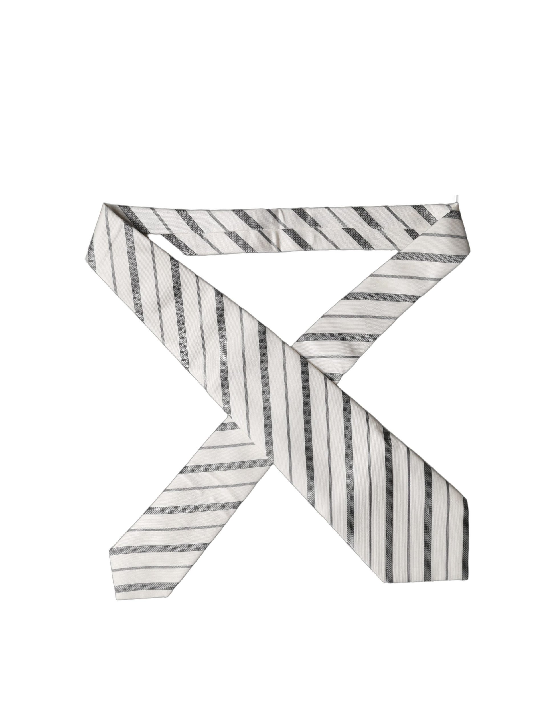 Black White Stripes Silk Adjustable Women Necktie Tie