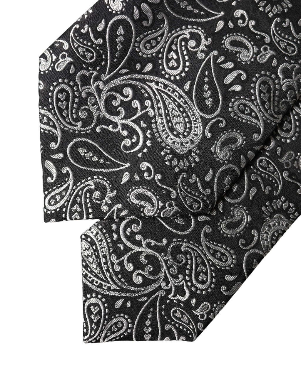 Black White Paisley Silk Adjustable Women Necktie Tie