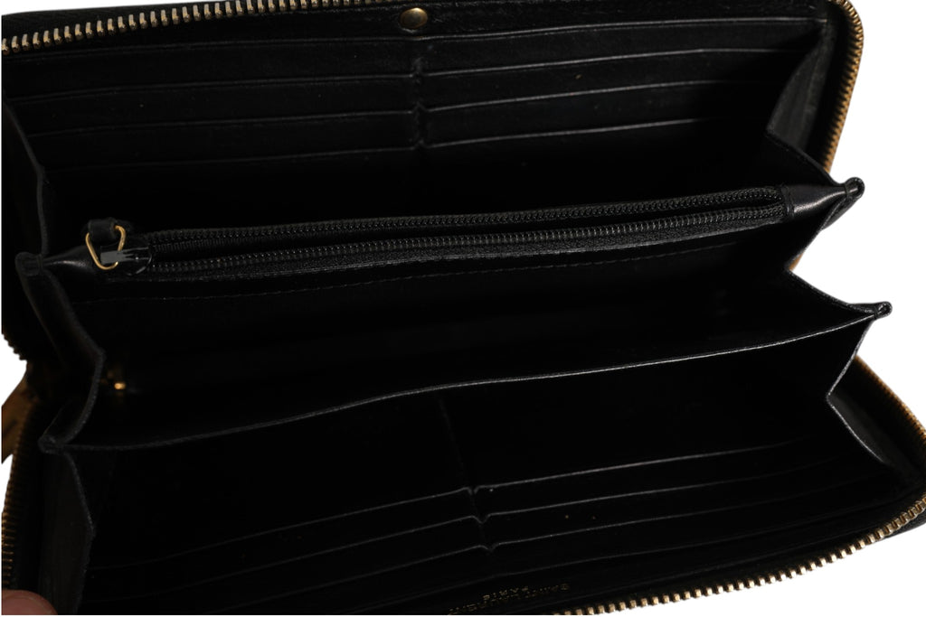 Black and Gold leather logo zip wallet