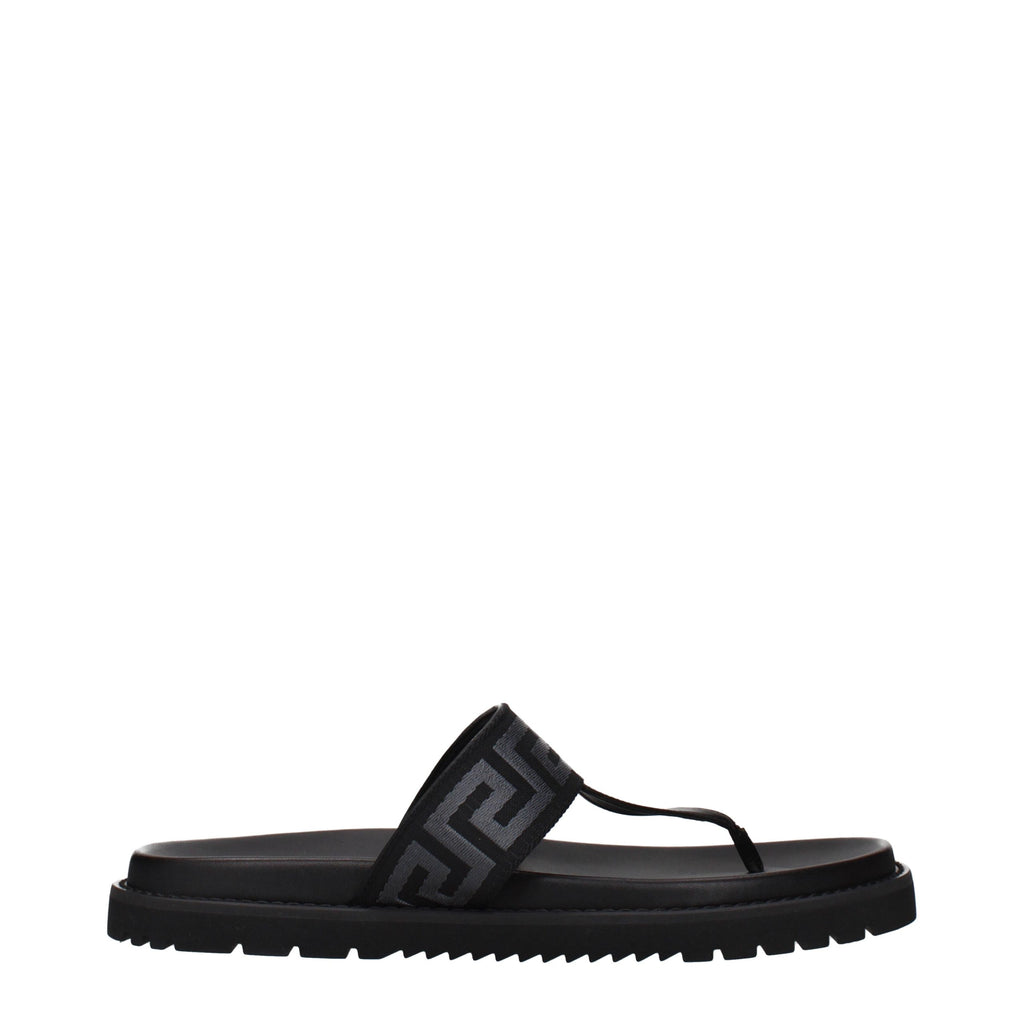 Black Fabric Flip-Flop Sandals