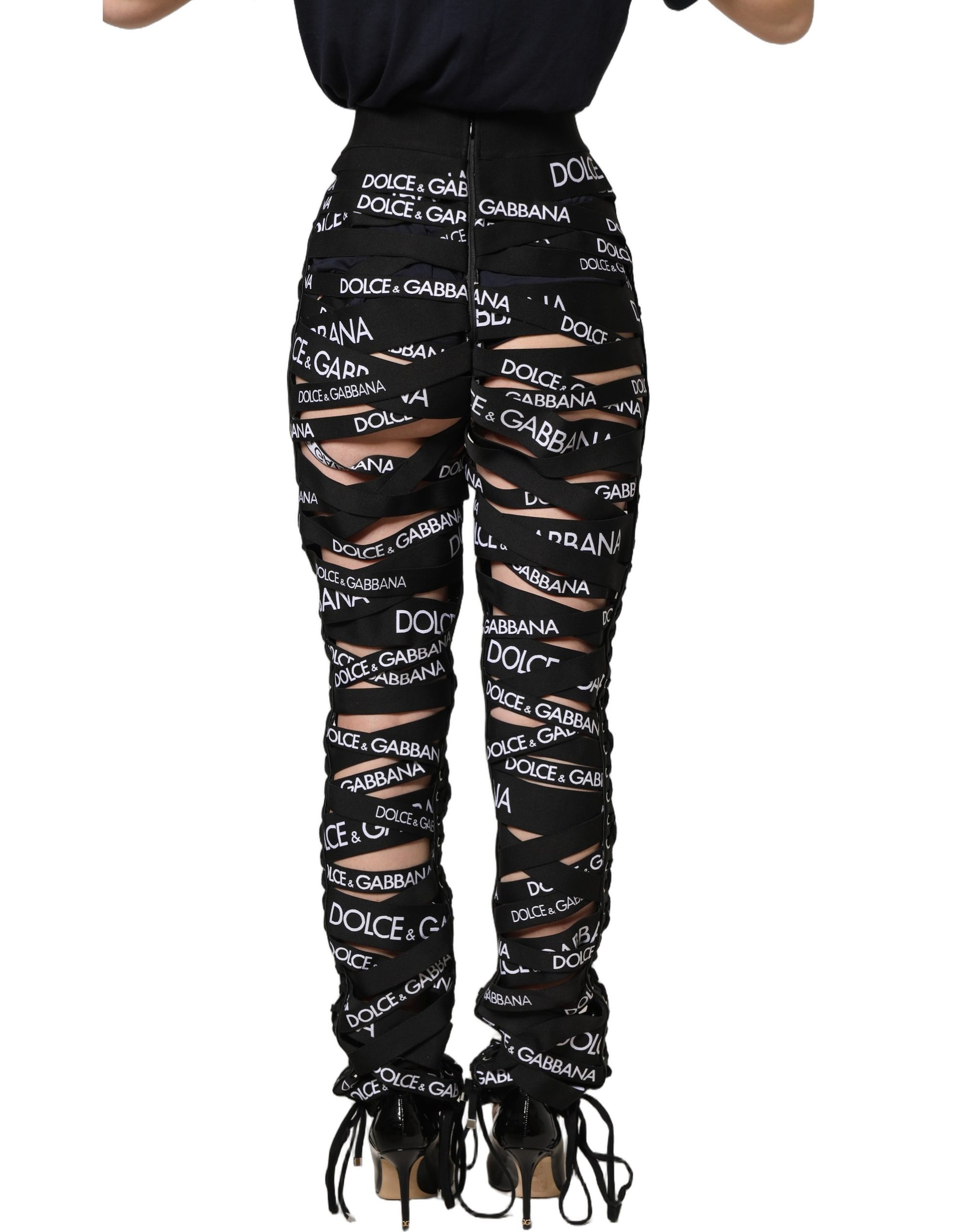 Black Logo Tape Cut Out Skinny High Waist Pants