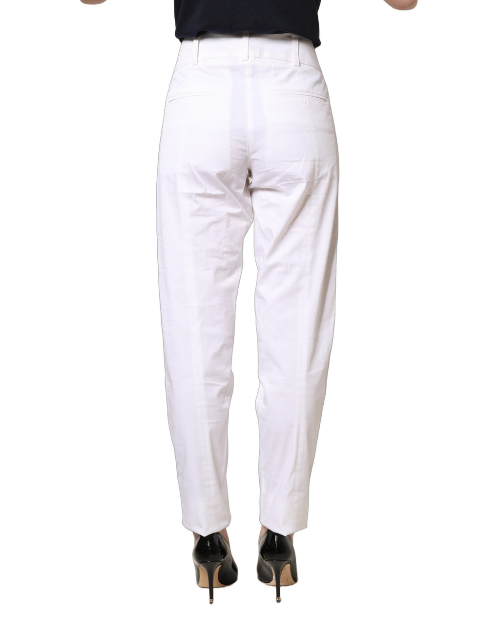 White Mid Waist Tapered Formal Trousers Pants