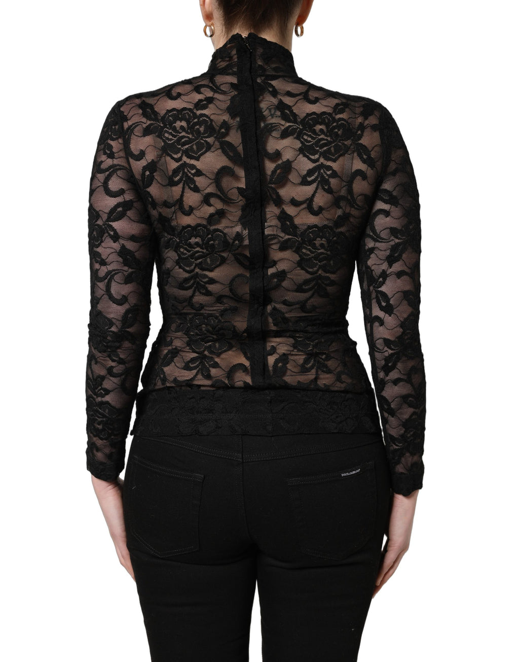 Black Floral Lace Turtle Neck Long Sleeve Top