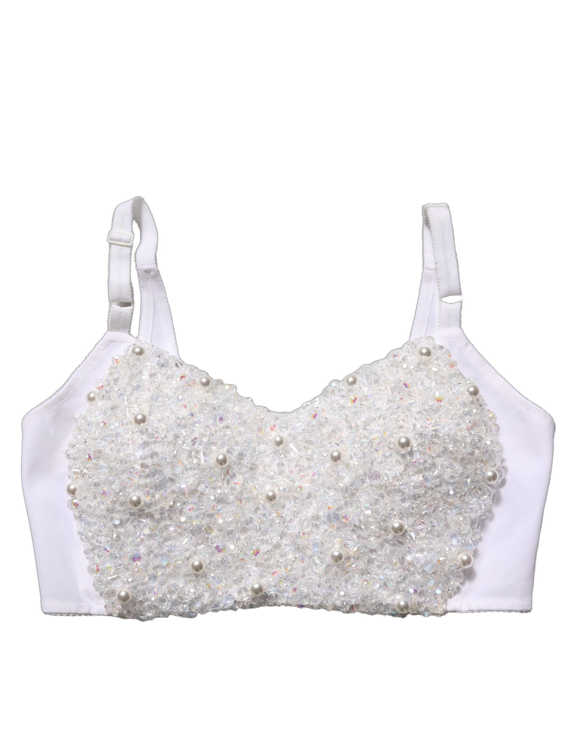 White Pearls Beaded Corset Bustier Crop Top