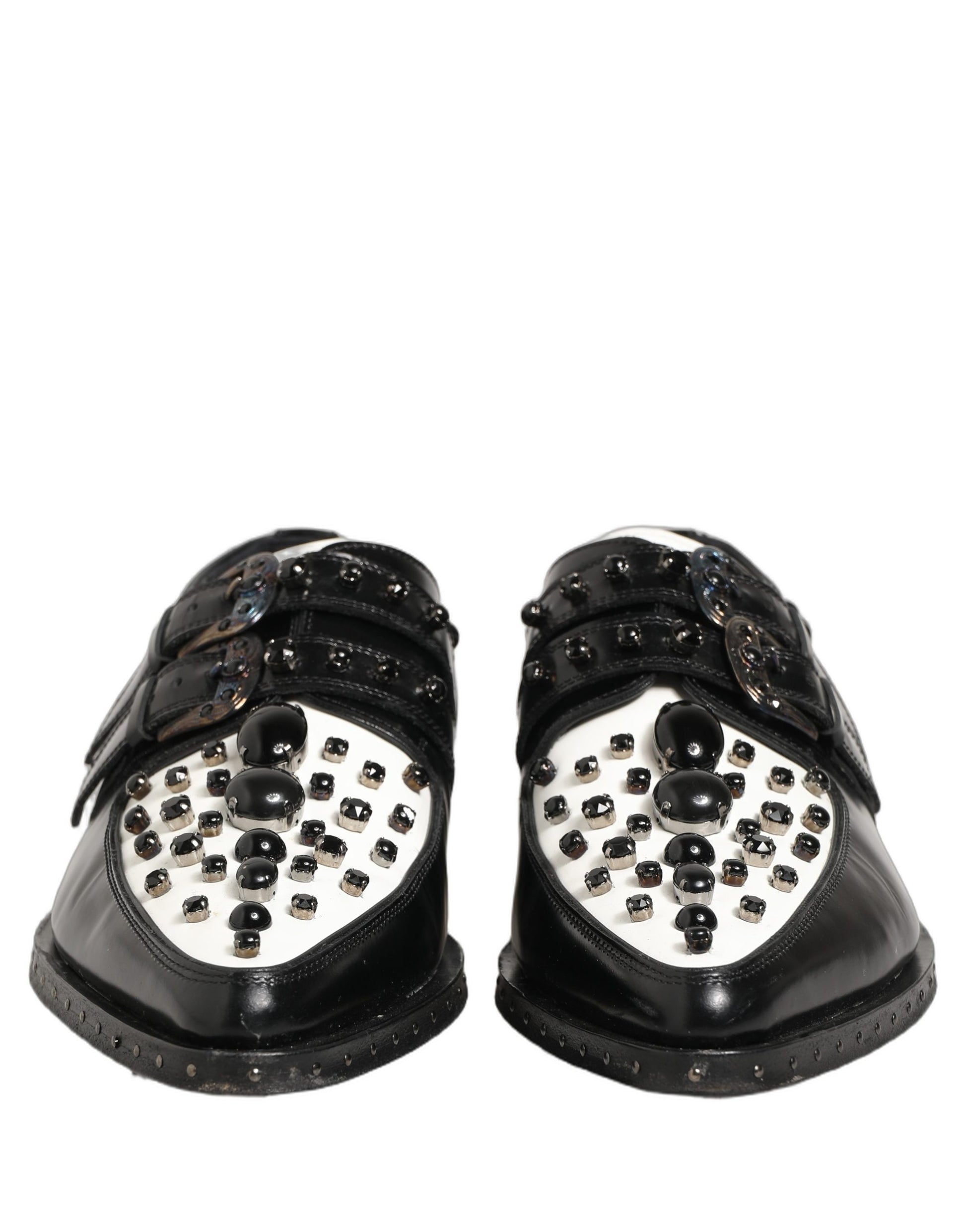 Black Leather Studded Formal Monk Strap Shoes