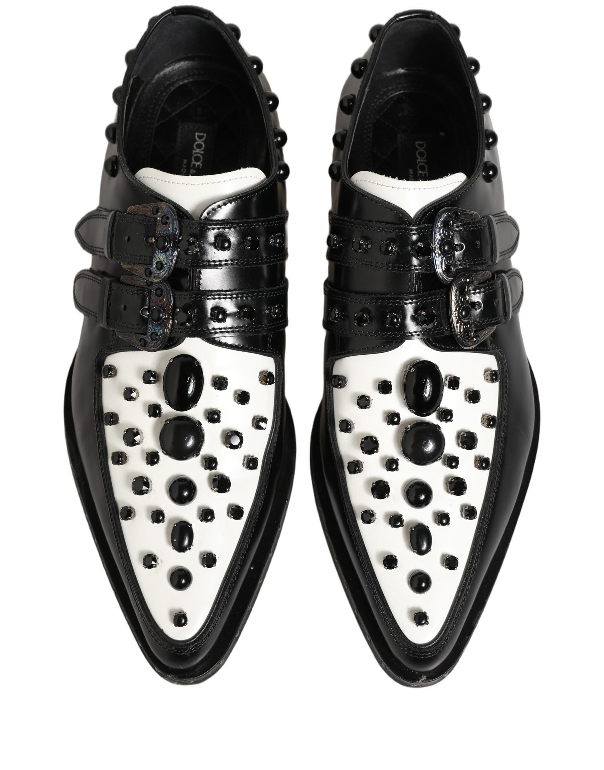 Black Leather Studded Formal Monk Strap Shoes