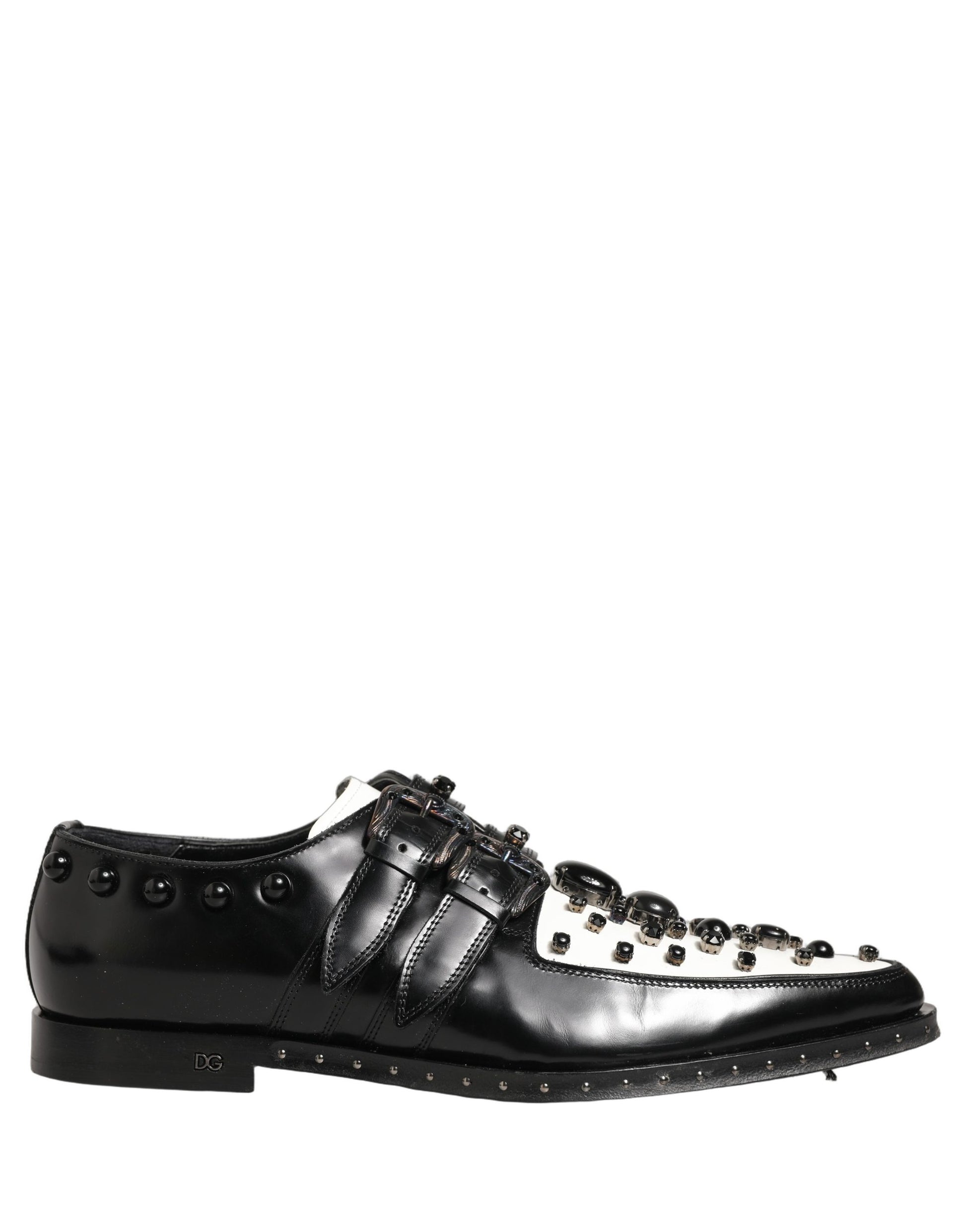 Black Leather Studded Formal Monk Strap Shoes