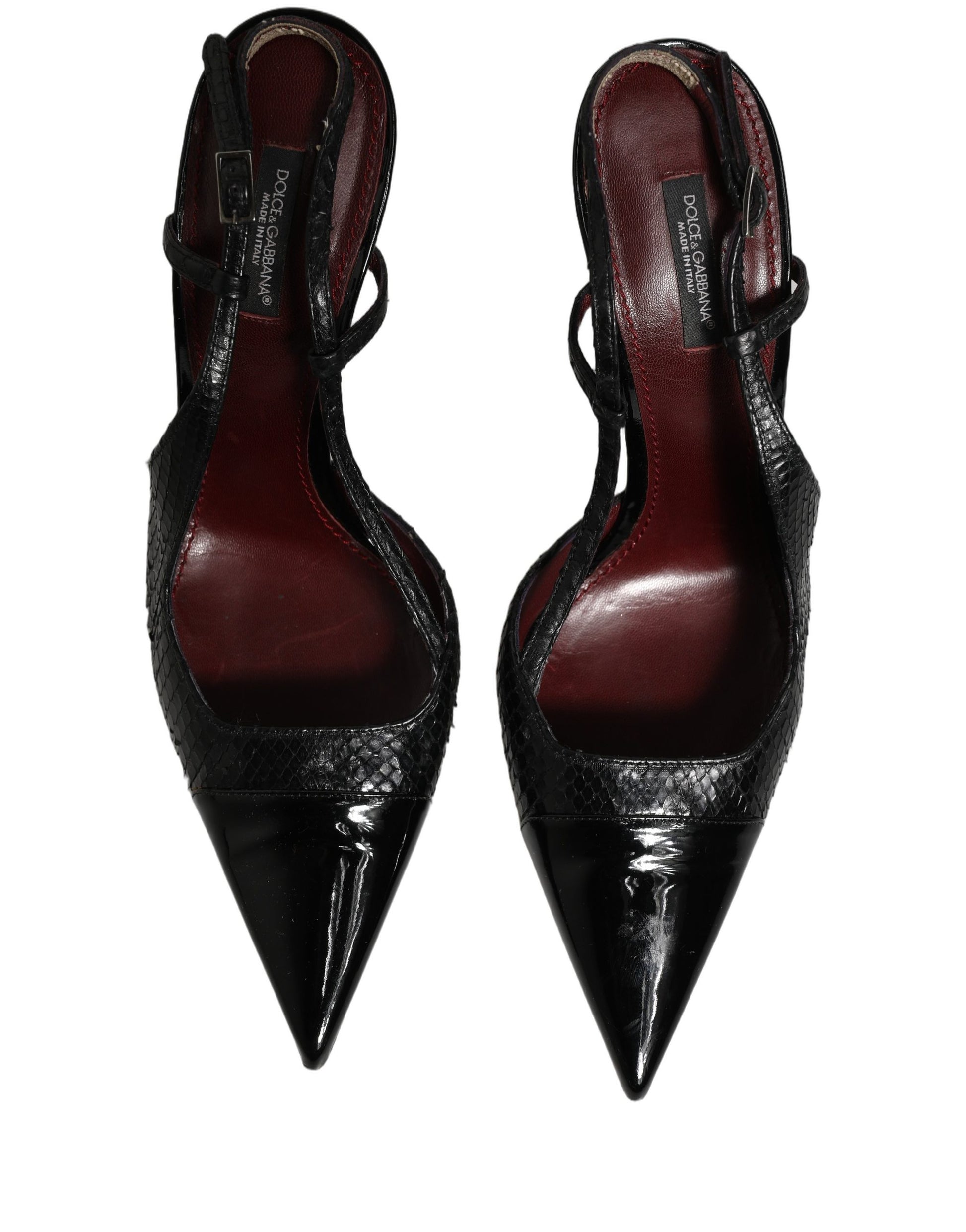 Black Exotic Patent Leather Slingback Pumps Shoes