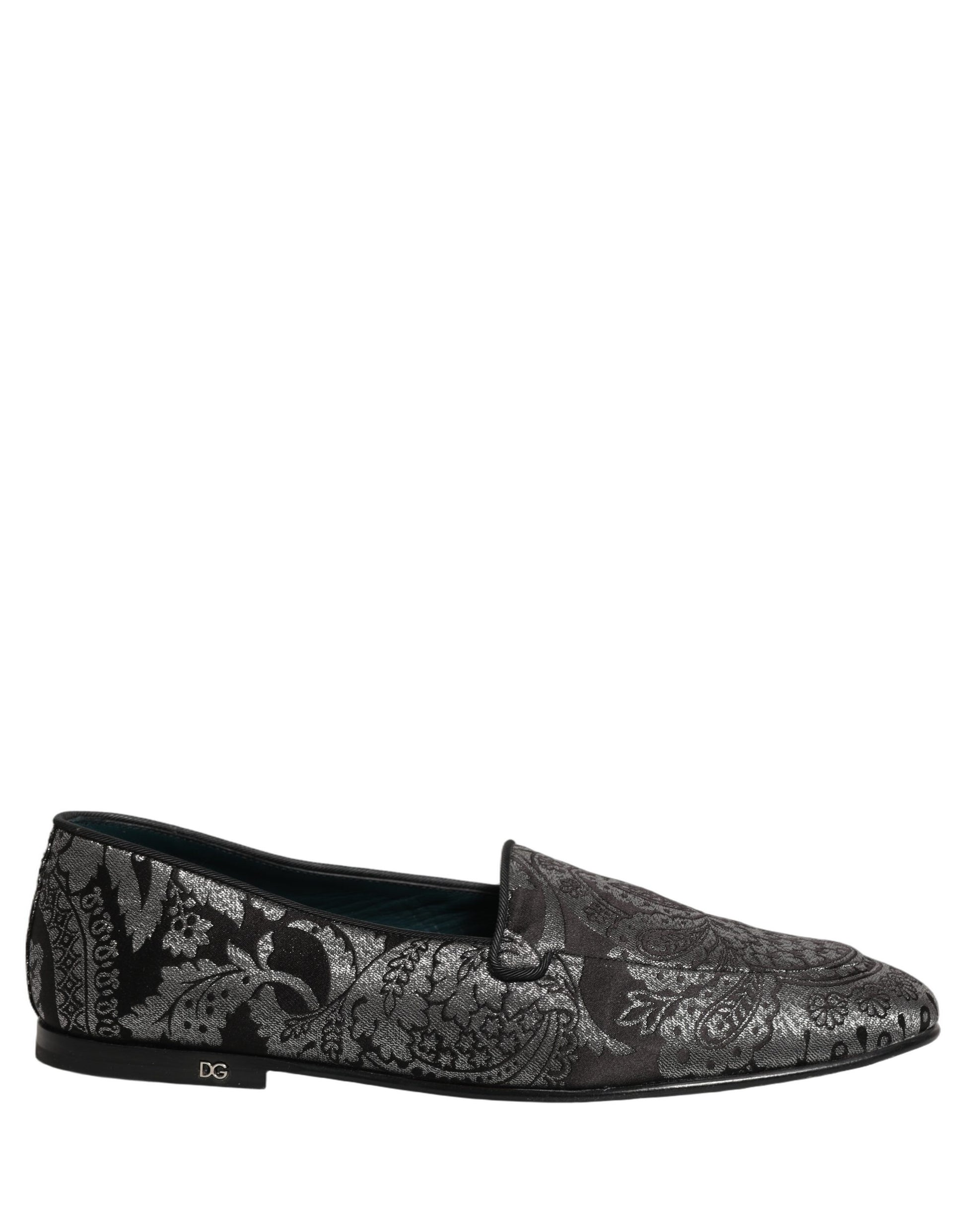 Silver Jacquard Leather Slip On Loafers Shoes