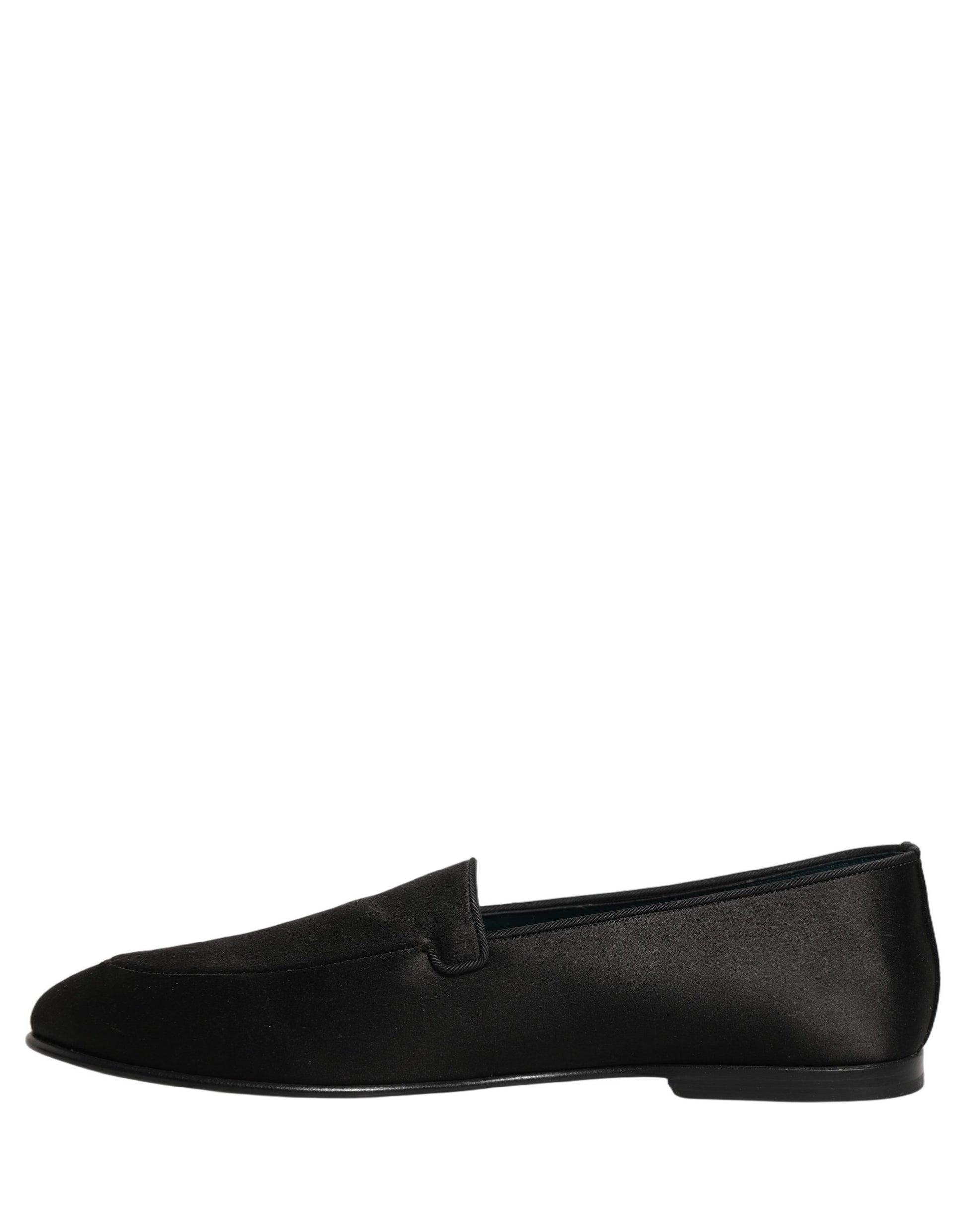 Black Satin Logo Slip On Flats Loafers Shoes
