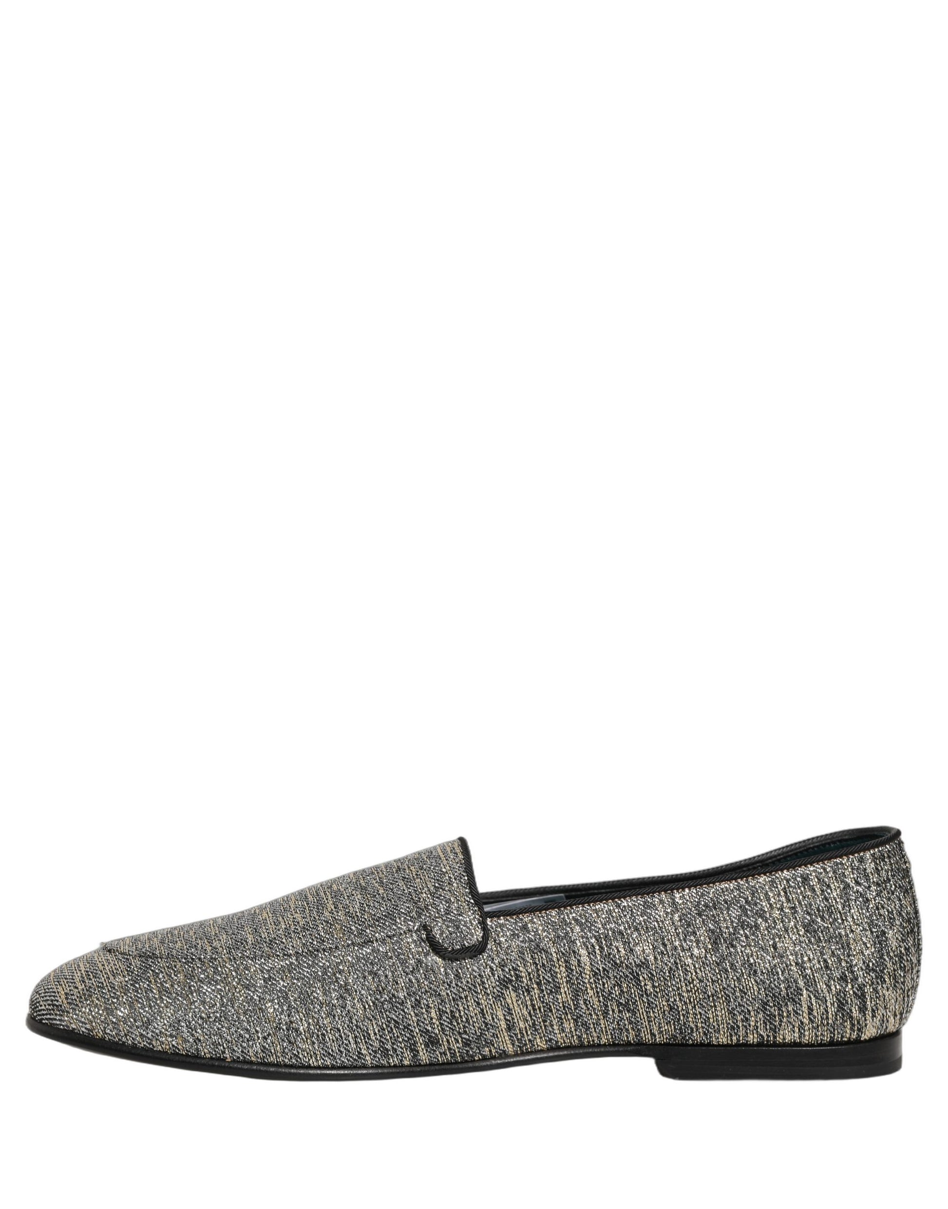 Gray Glitter Lurex DG Logo Dress Loafers Shoes