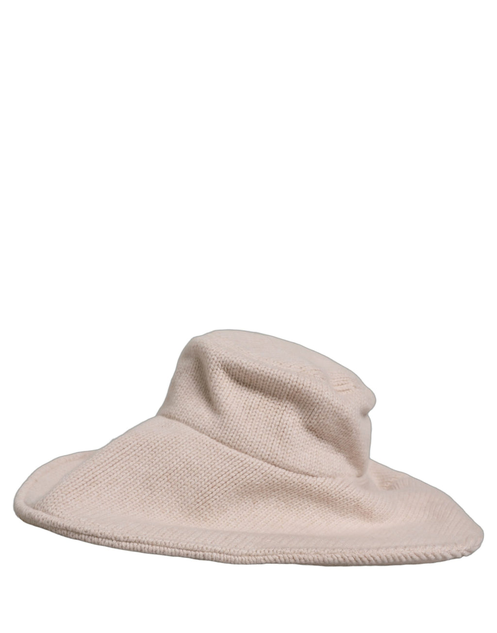 Women Beige Wool Knit Wide Brim Bucket Capello Hat